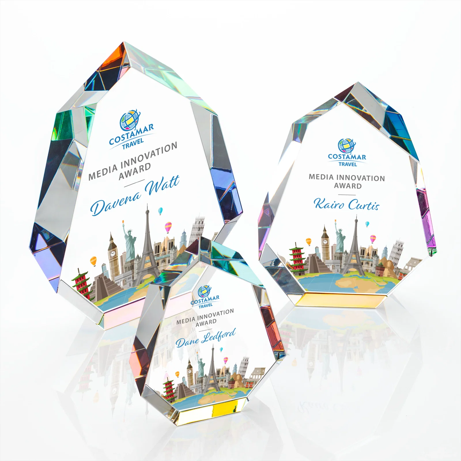Personalized Interchanging-Bevel Optical Crystal Award With Sapphire Base, awards for employee recognition