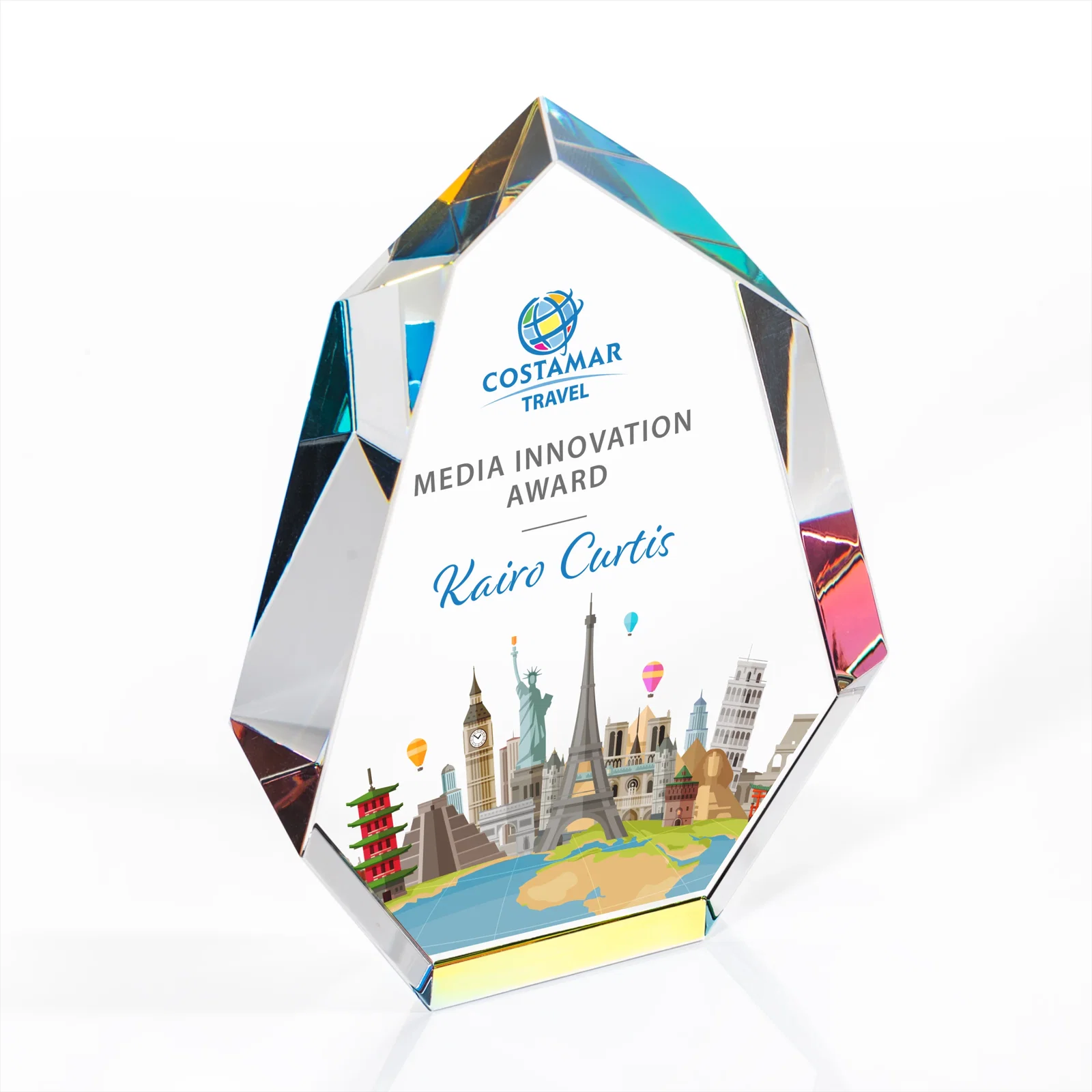 Personalized Interchanging-Bevel Optical Crystal Award With Sapphire Base, awards for service anniversary gifts