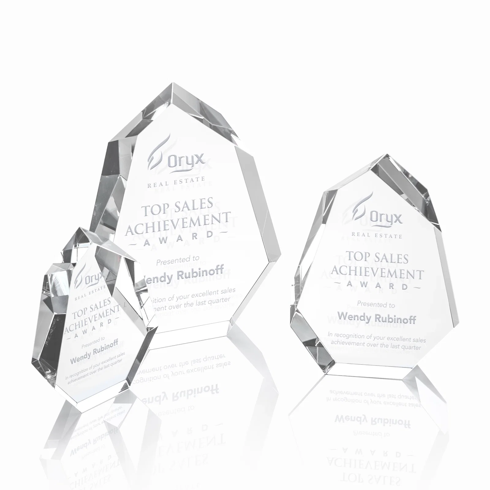 Personalized Interchanging-Bevel Optical Crystal Award With Sapphire Base, awards for retirement presentations