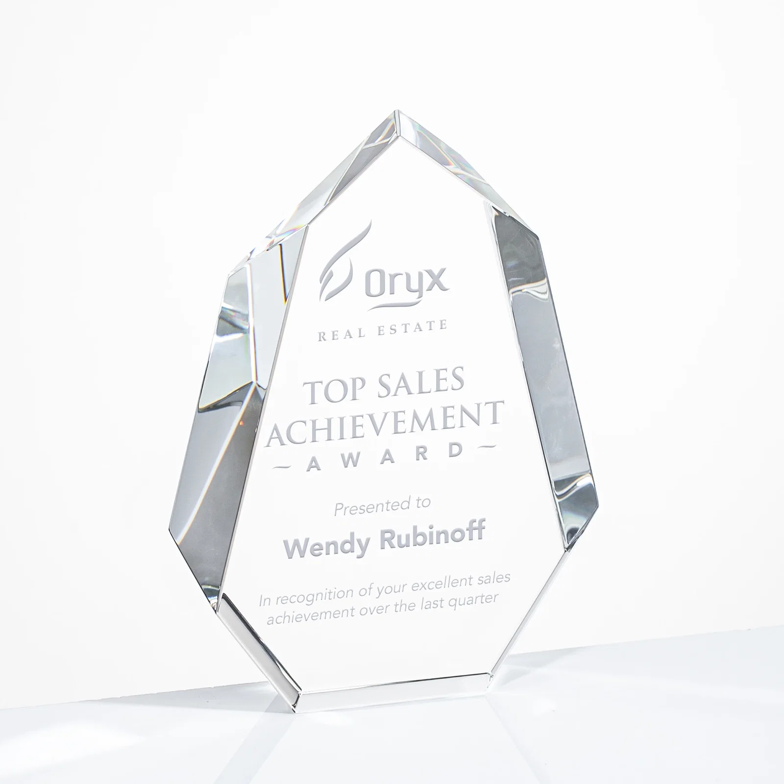 Personalized Interchanging-Bevel Optical Crystal Award With Sapphire Base, awards for team milestone celebrations