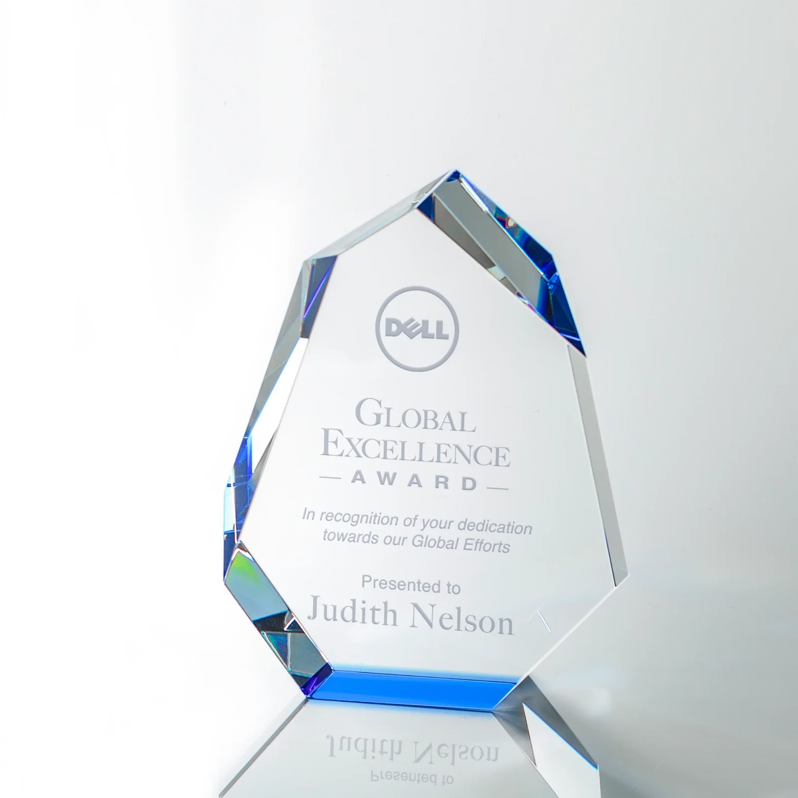 Custom Interchanging-Bevel Optical Crystal Award With Sapphire Base, awards for corporate award ceremonies