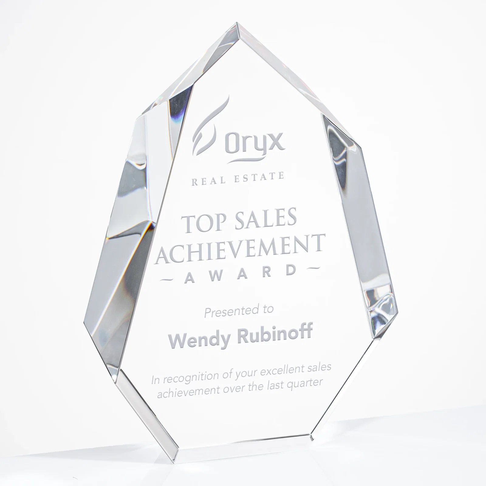 Personalized Interchanging-Bevel Optical Crystal Award With Sapphire Base, awards for graduation ceremonies