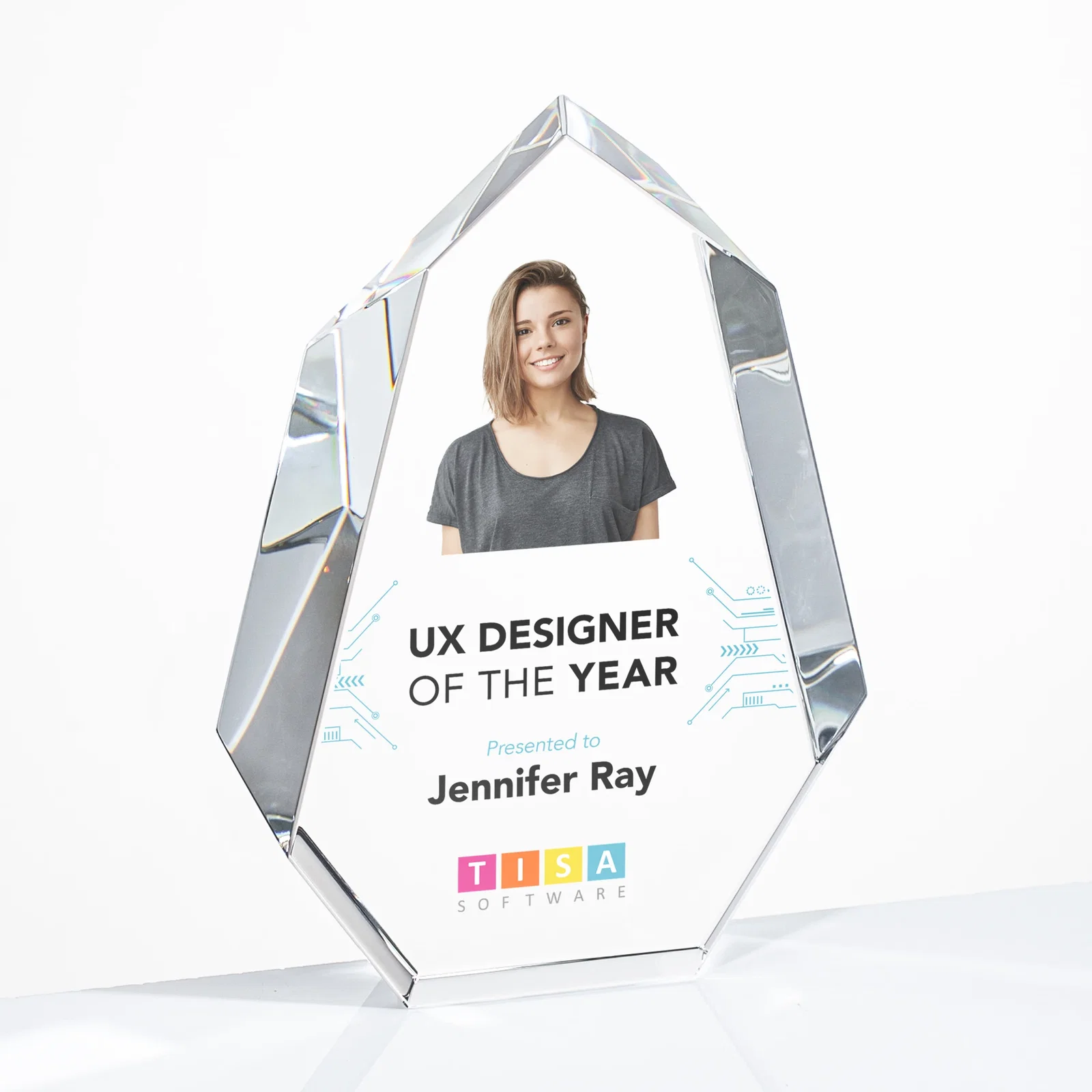 Personalized Interchanging-Bevel Optical Crystal Award With Sapphire Base, awards for dealer and partner awards