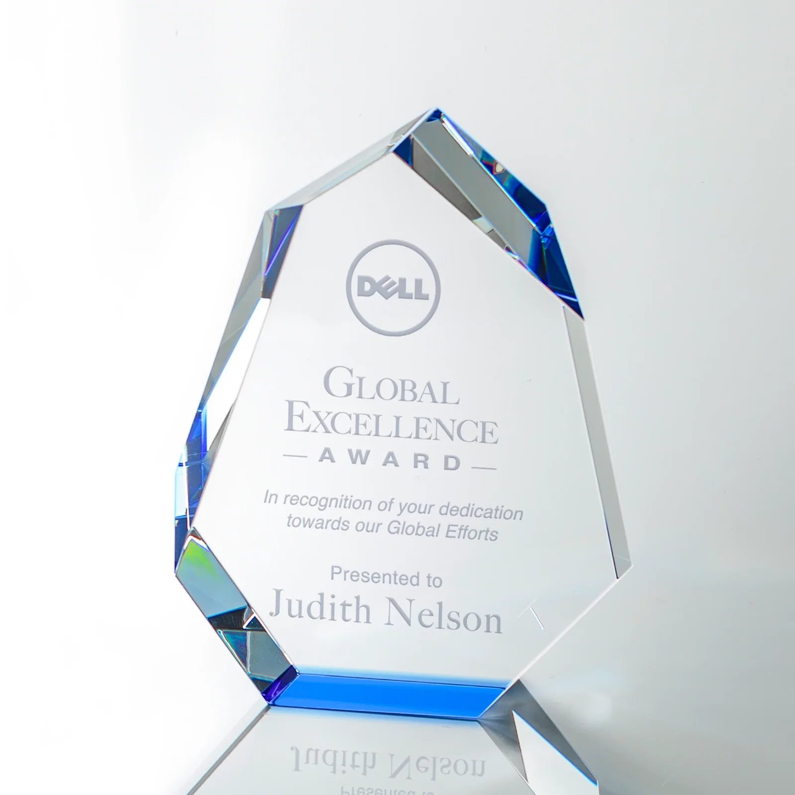Custom Interchanging-Bevel Optical Crystal Award With Sapphire Base, awards for service anniversary gifts