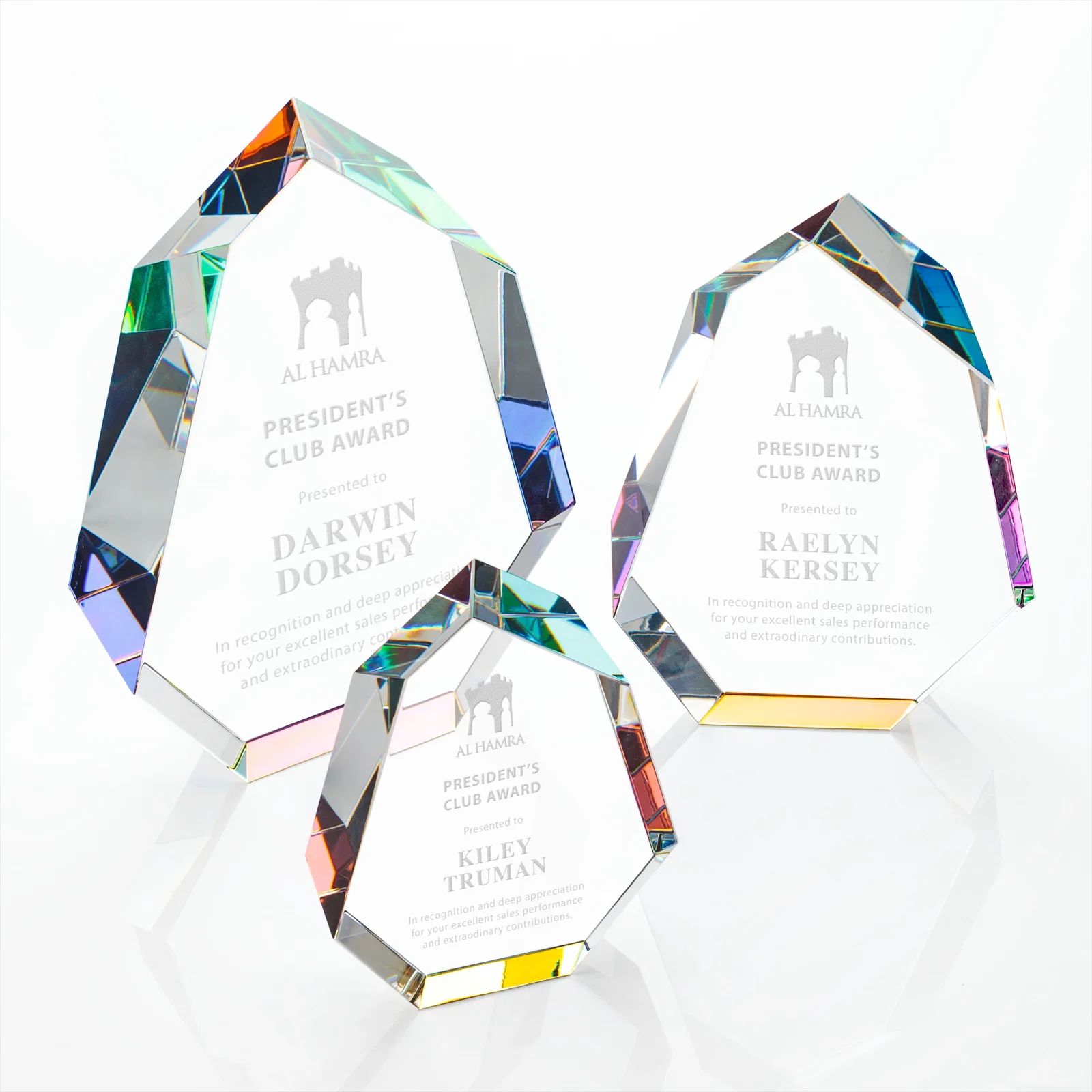 Custom Interchanging-Bevel Optical Crystal Award With Sapphire Base, awards for retirement presentations
