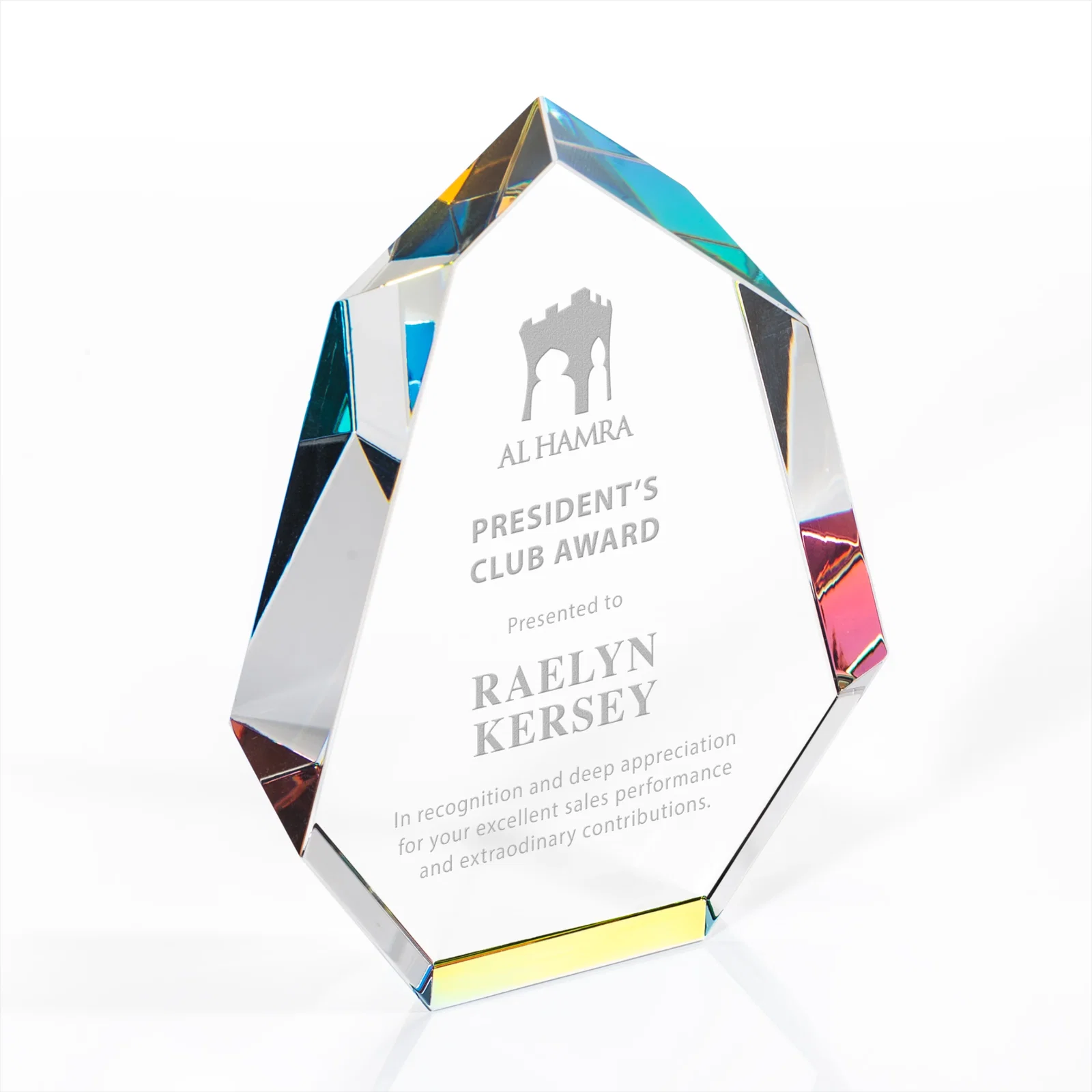 Custom Interchanging-Bevel Optical Crystal Award With Sapphire Base, awards for donor appreciation