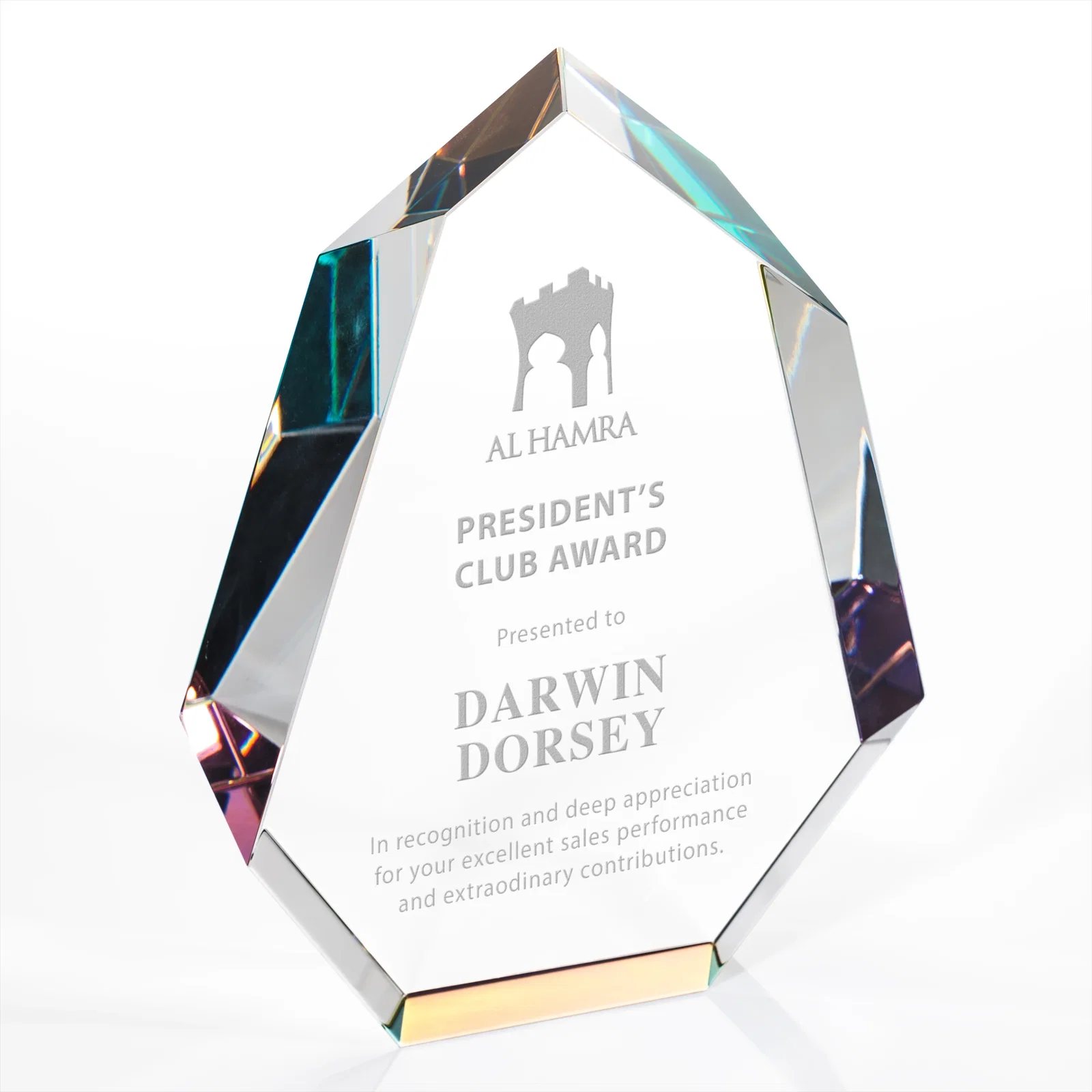 Custom Interchanging-Bevel Optical Crystal Award With Sapphire Base, awards for graduation ceremonies