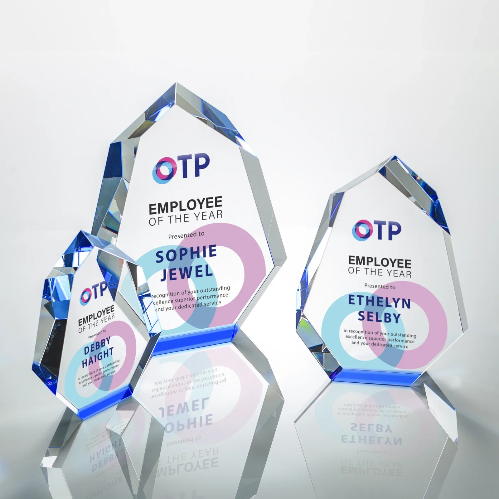 Custom Interchanging-Bevel Optical Crystal Award With Sapphire Base, awards for safety achievement programs