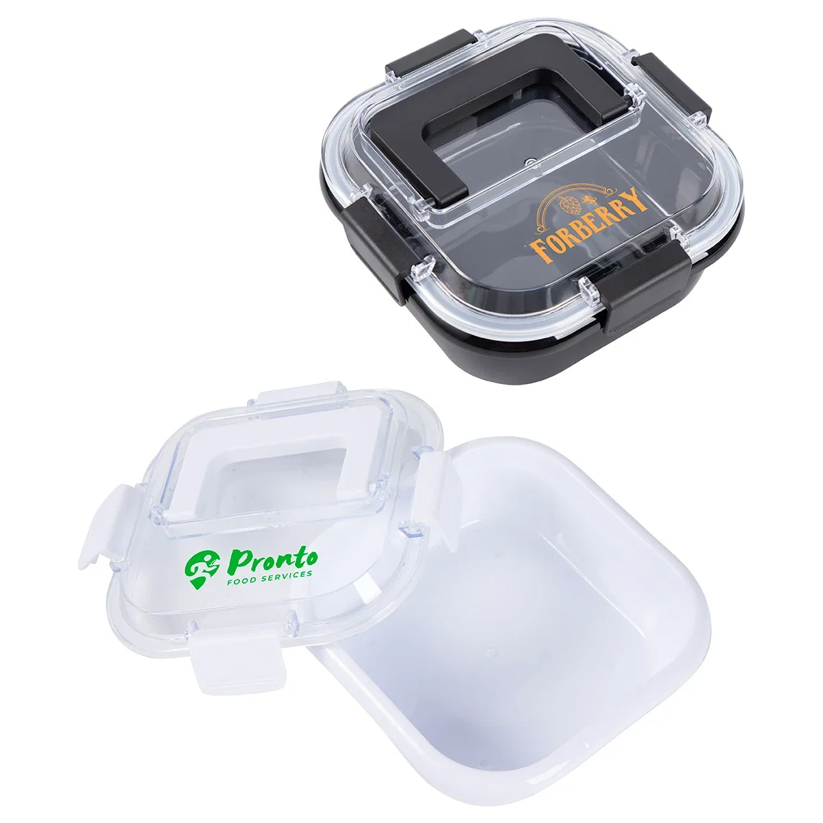 Custom Nosh Recycled Polypropylene Lunch Box, front view of the branded lunch box