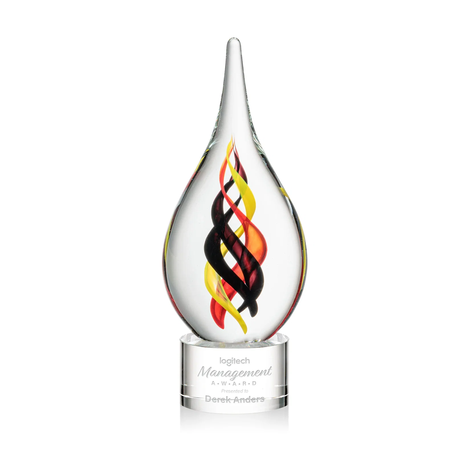 Custom Glass and Starfire Crystal Helix Award on Optical or Ebony Base for service anniversary gifts