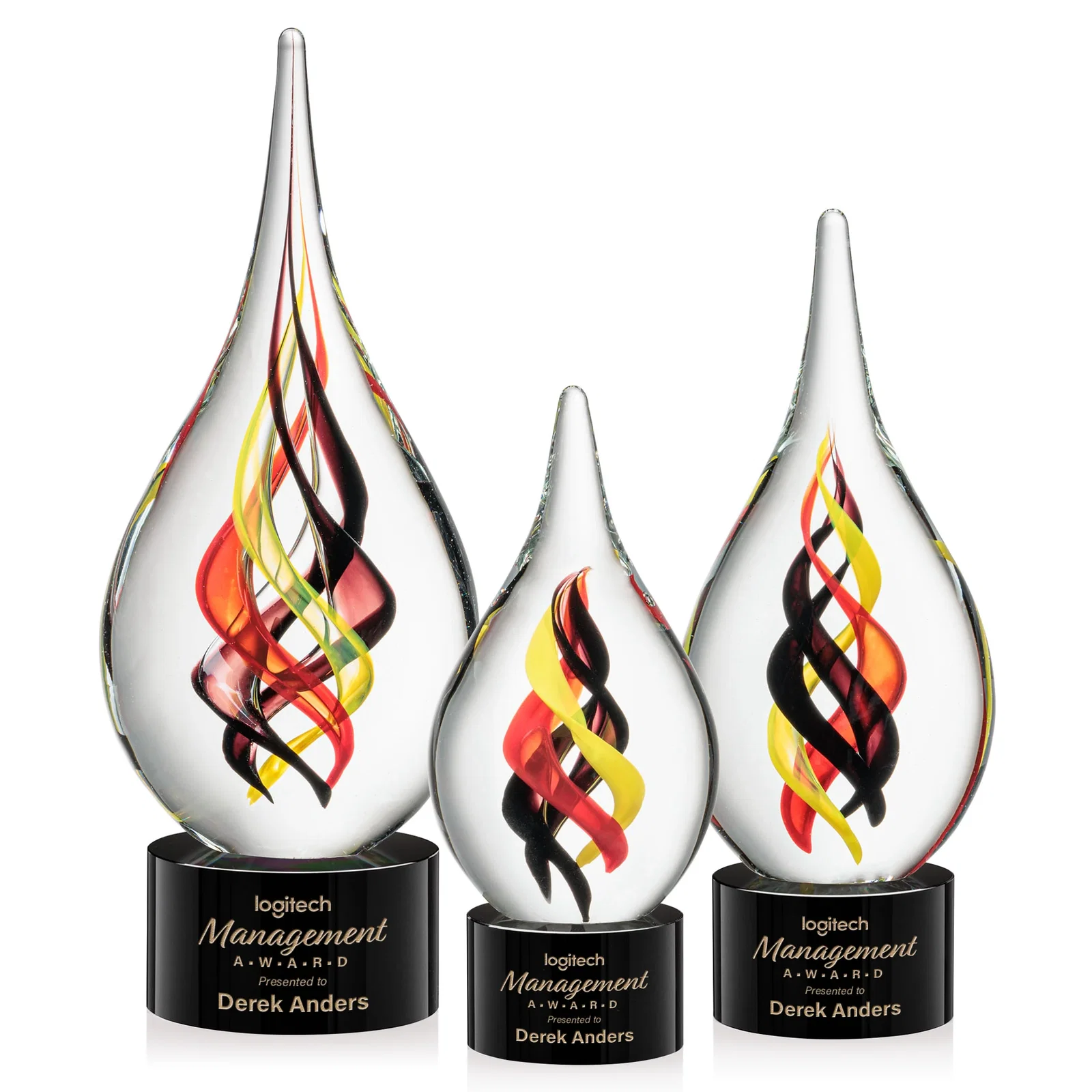 Custom Glass and Starfire Crystal Helix Award on Optical or Ebony Base for retirement presentations