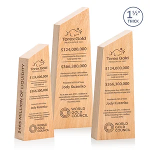 Thick Freestanding Beechwood Award with Slanted Peak Top