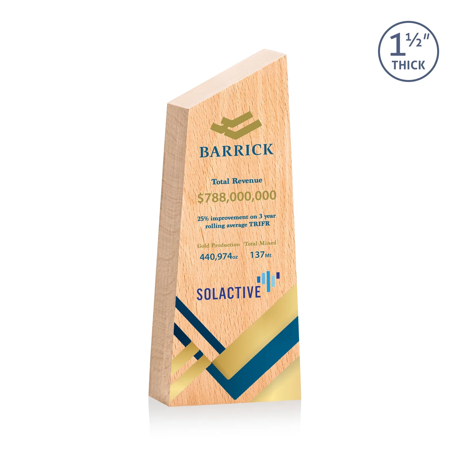 Personalized Thick Freestanding Beechwood Award with Slanted Peak Top for corporate award ceremonies