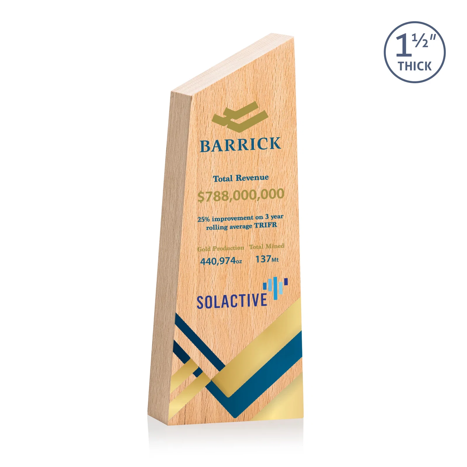 Personalized Thick Freestanding Beechwood Award with Slanted Peak Top for service anniversary gifts