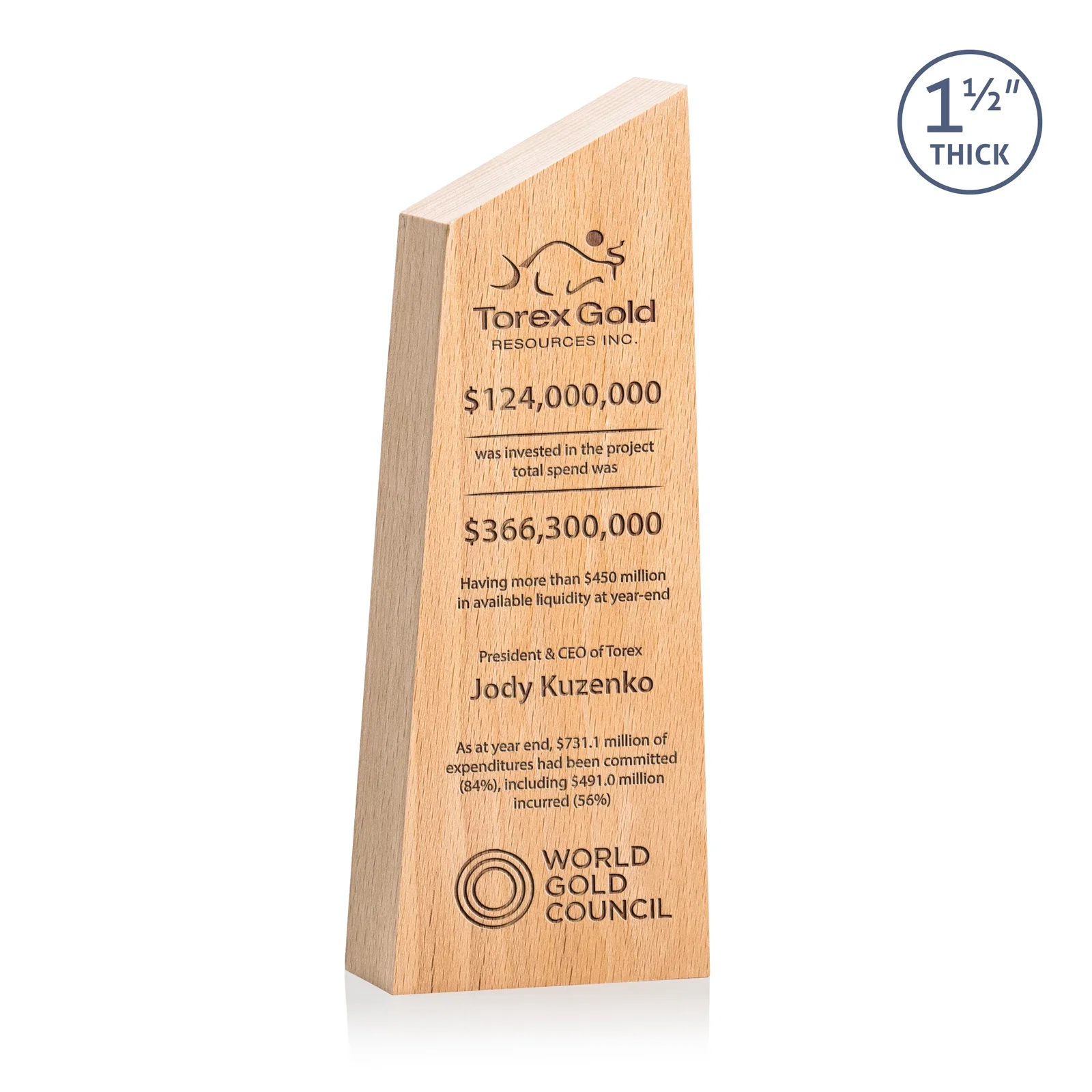 Custom Thick Freestanding Beechwood Award with Slanted Peak Top for service anniversary gifts
