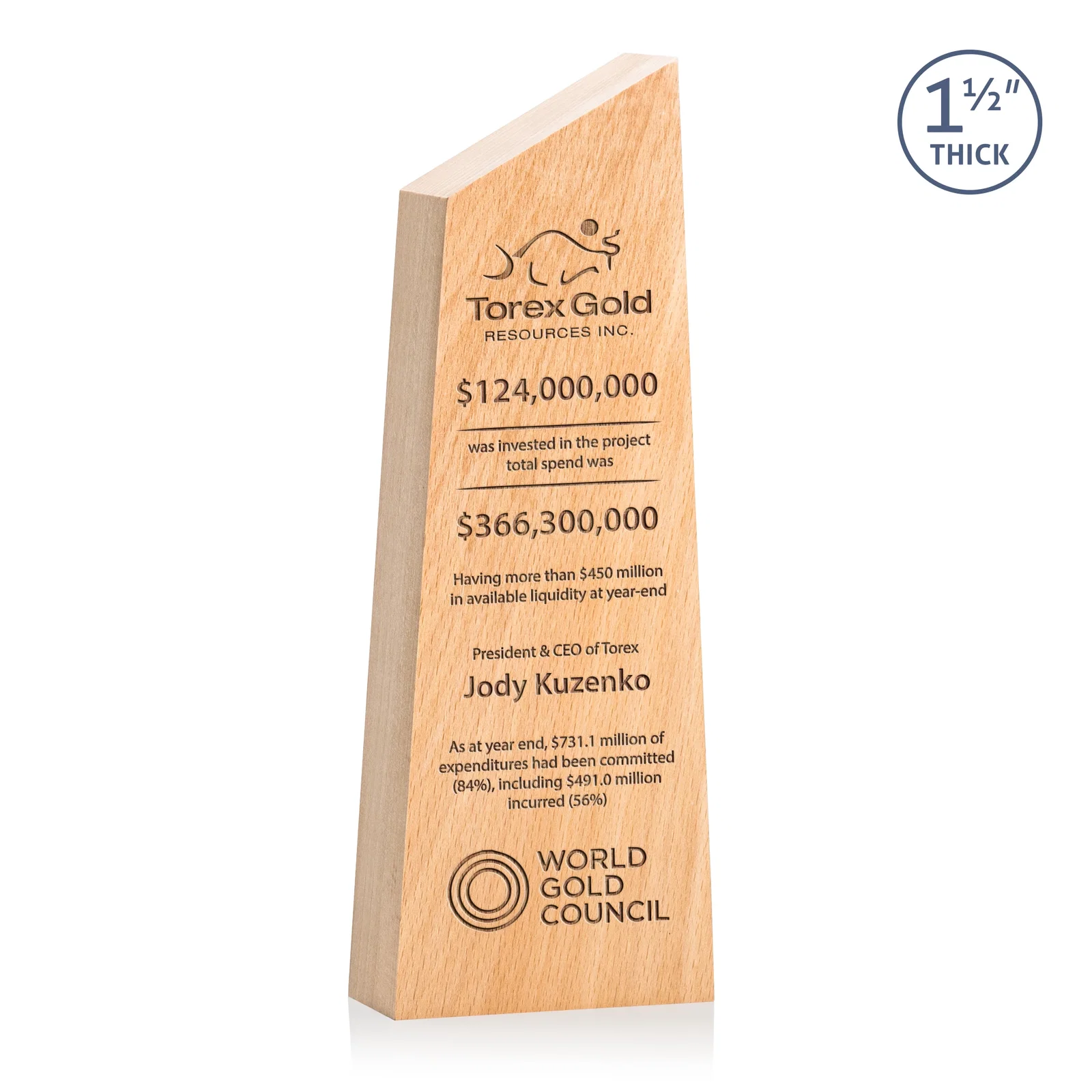 Custom Thick Freestanding Beechwood Award with Slanted Peak Top for sales achievement awards