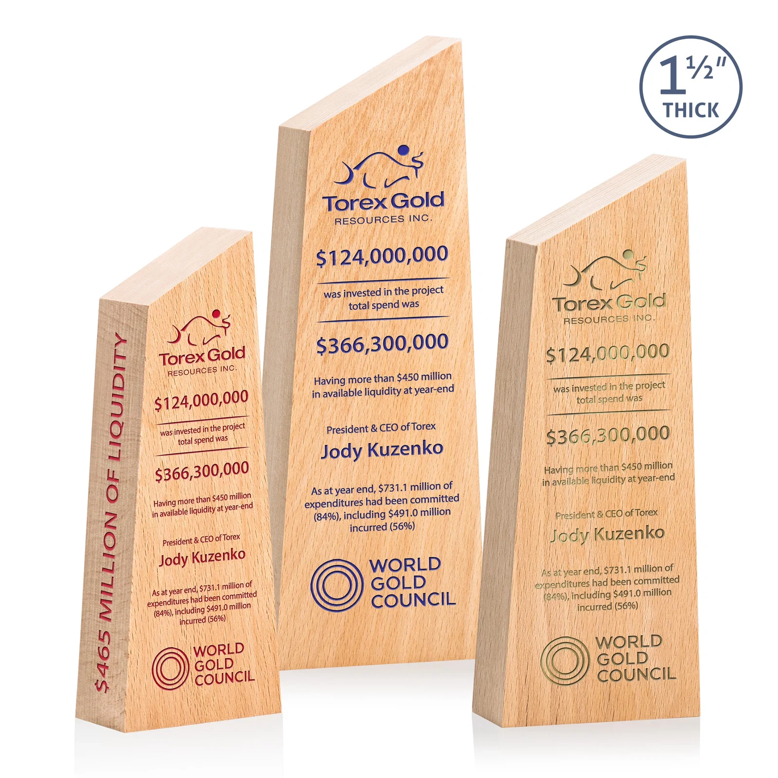 Custom Thick Freestanding Beechwood Award with Slanted Peak Top for graduation ceremonies