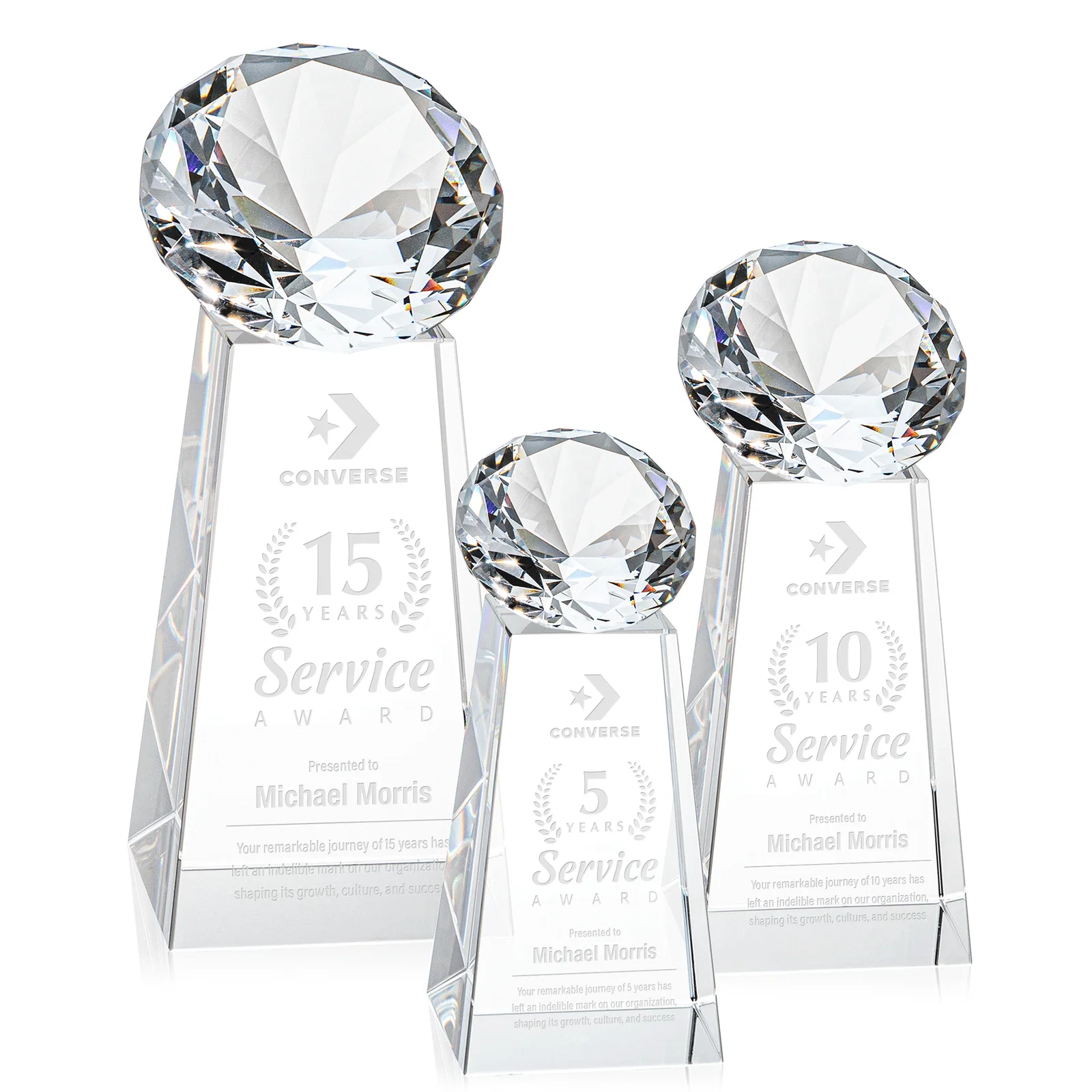 Custom Optical Crystal Gemstone Award with Ten Accent Color Choices for employee recognition