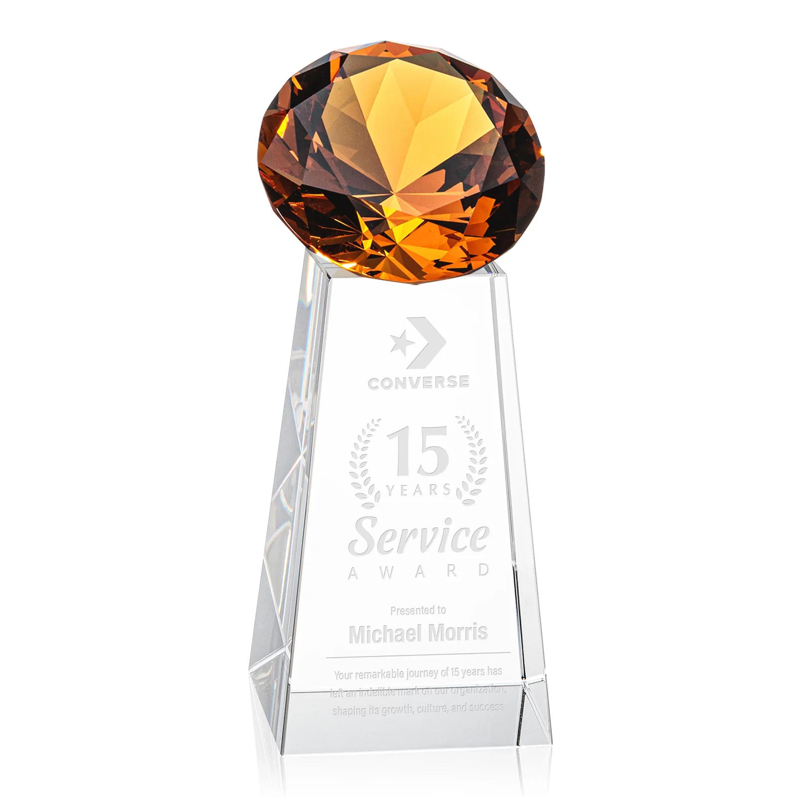 Custom Optical Crystal Gemstone Award with Ten Accent Color Choices for volunteer appreciation