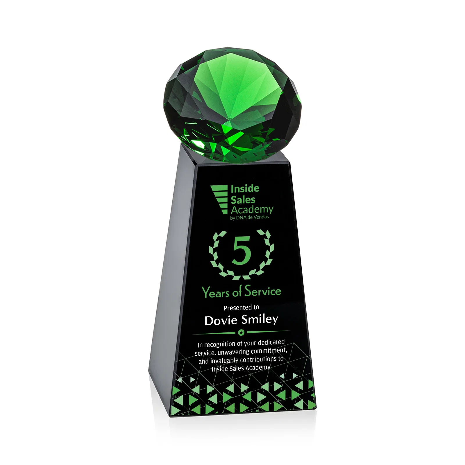 Custom Optical Crystal Gemstone Award with Ten Accent Color Choices, with your logo for retirement presentations
