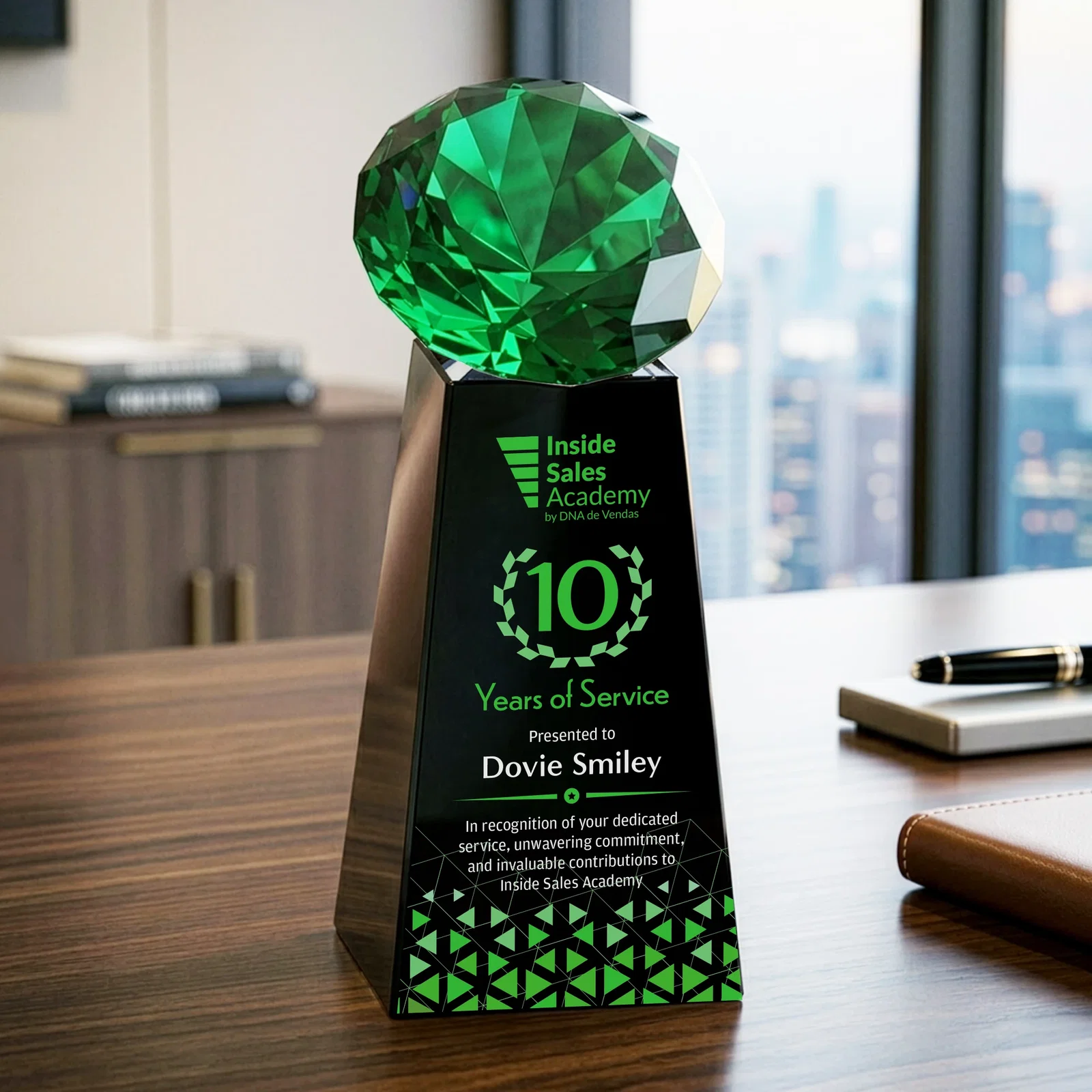 Custom Optical Crystal Gemstone Award with Ten Accent Color Choices, with your logo for graduation ceremonies
