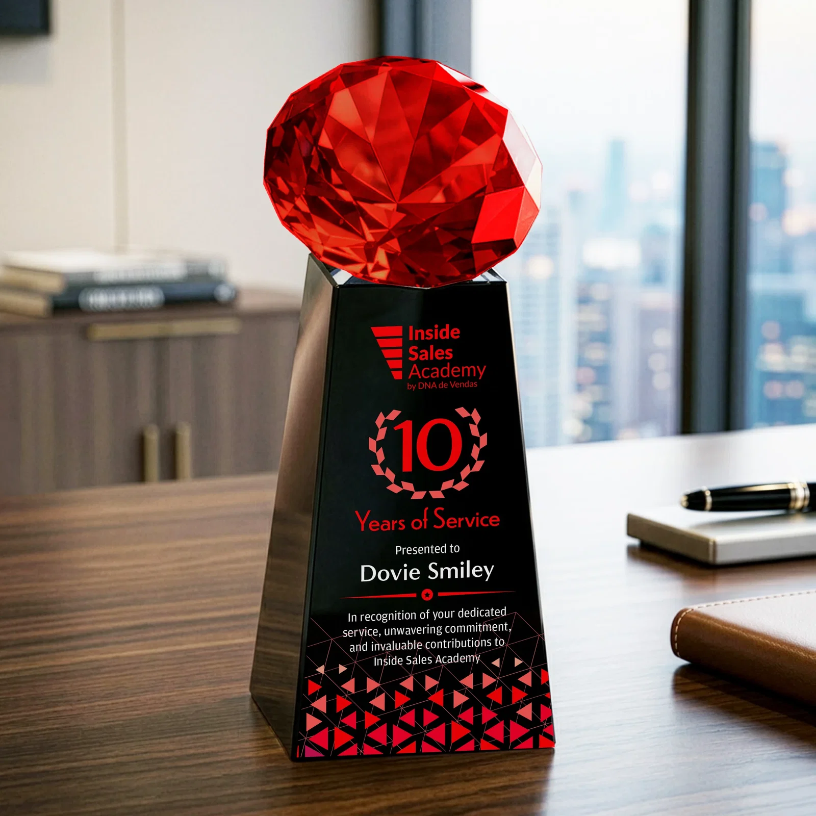 Personalized Optical Crystal Gemstone Award with Ten Accent Color Choices, with your logo for employee recognition