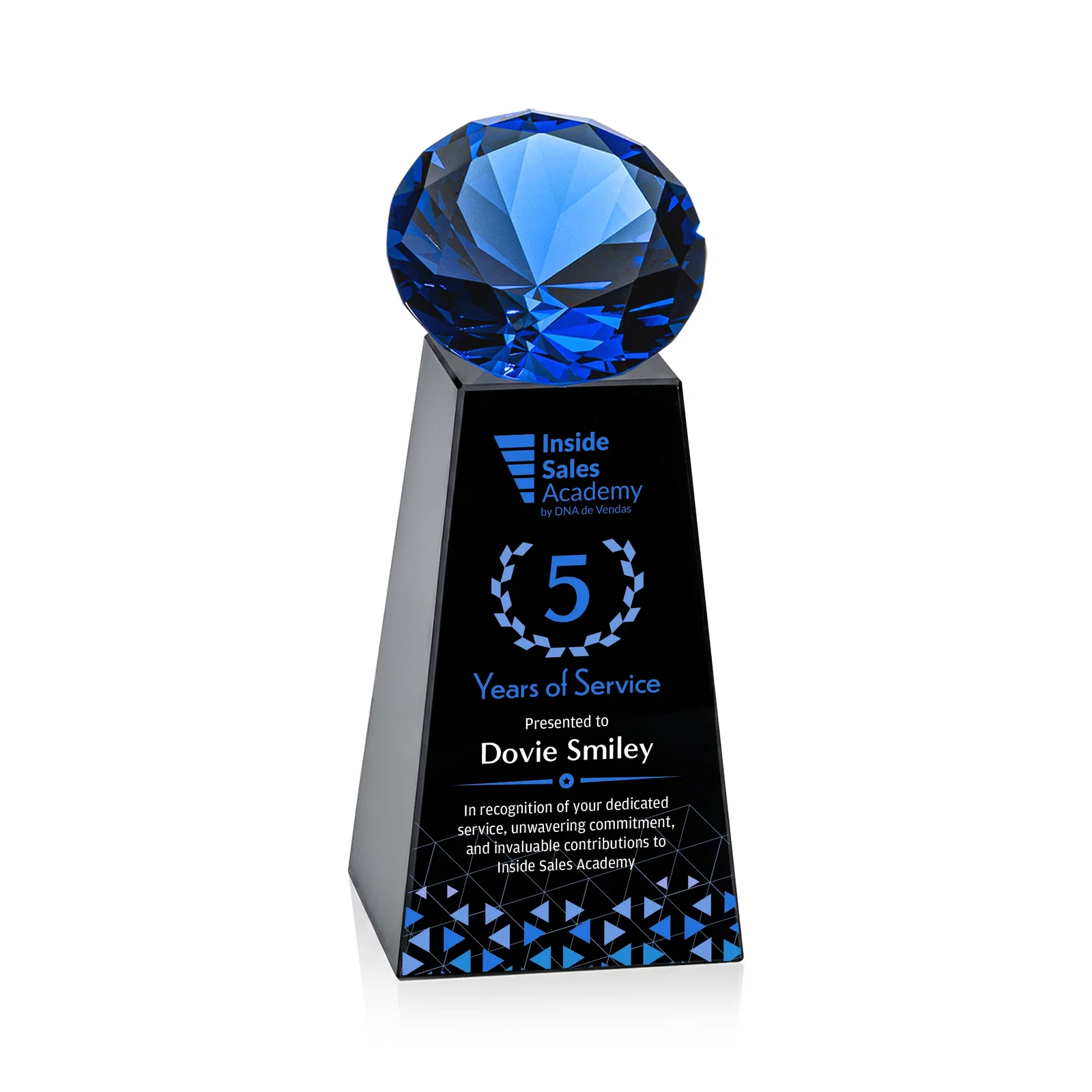 Personalized Optical Crystal Gemstone Award with Ten Accent Color Choices, with your logo for service anniversary gifts