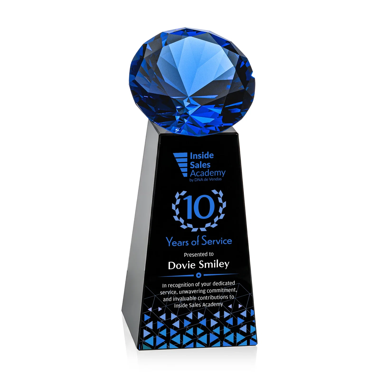 Personalized Optical Crystal Gemstone Award with Ten Accent Color Choices, with your logo for sales achievement awards