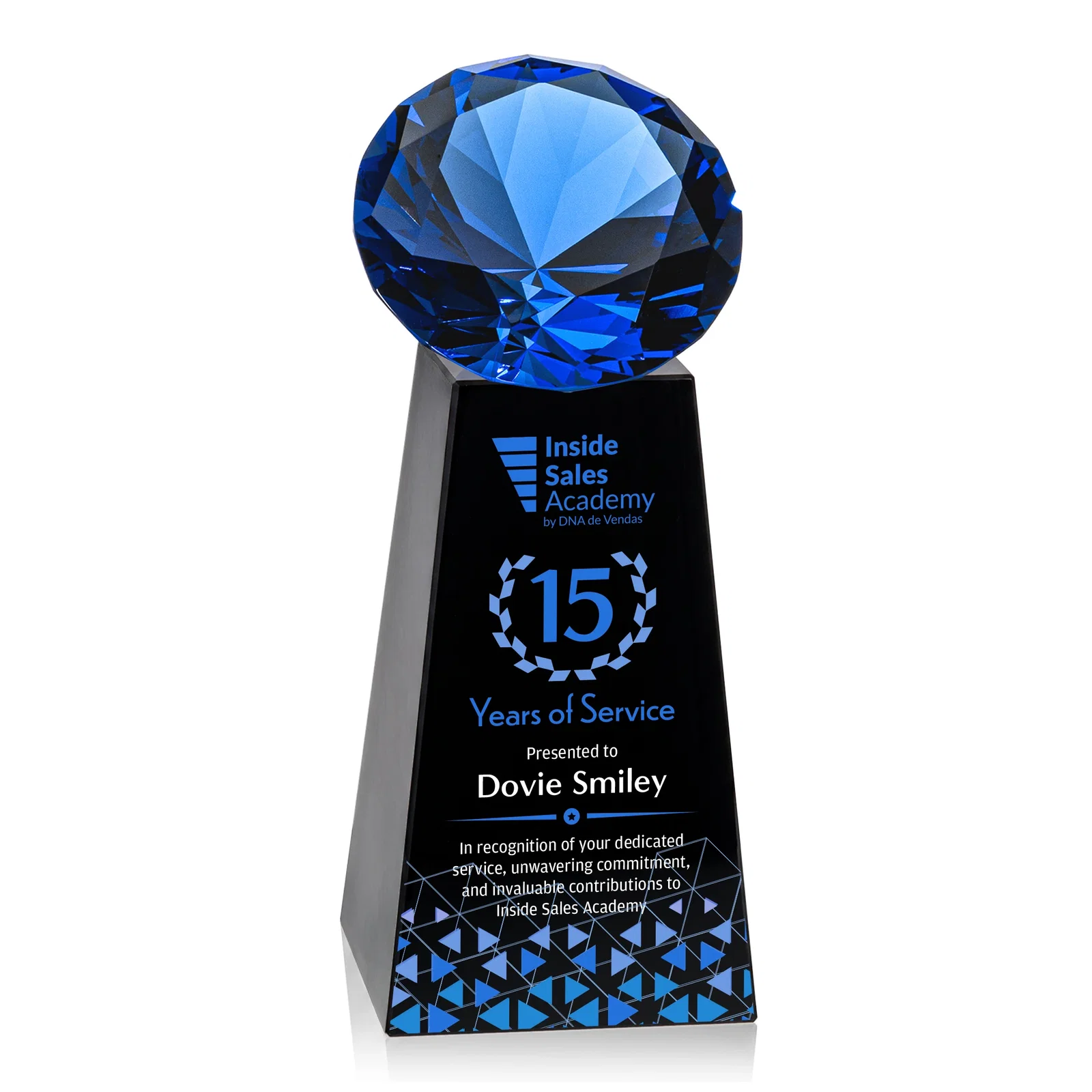 Personalized Optical Crystal Gemstone Award with Ten Accent Color Choices, with your logo for retirement presentations