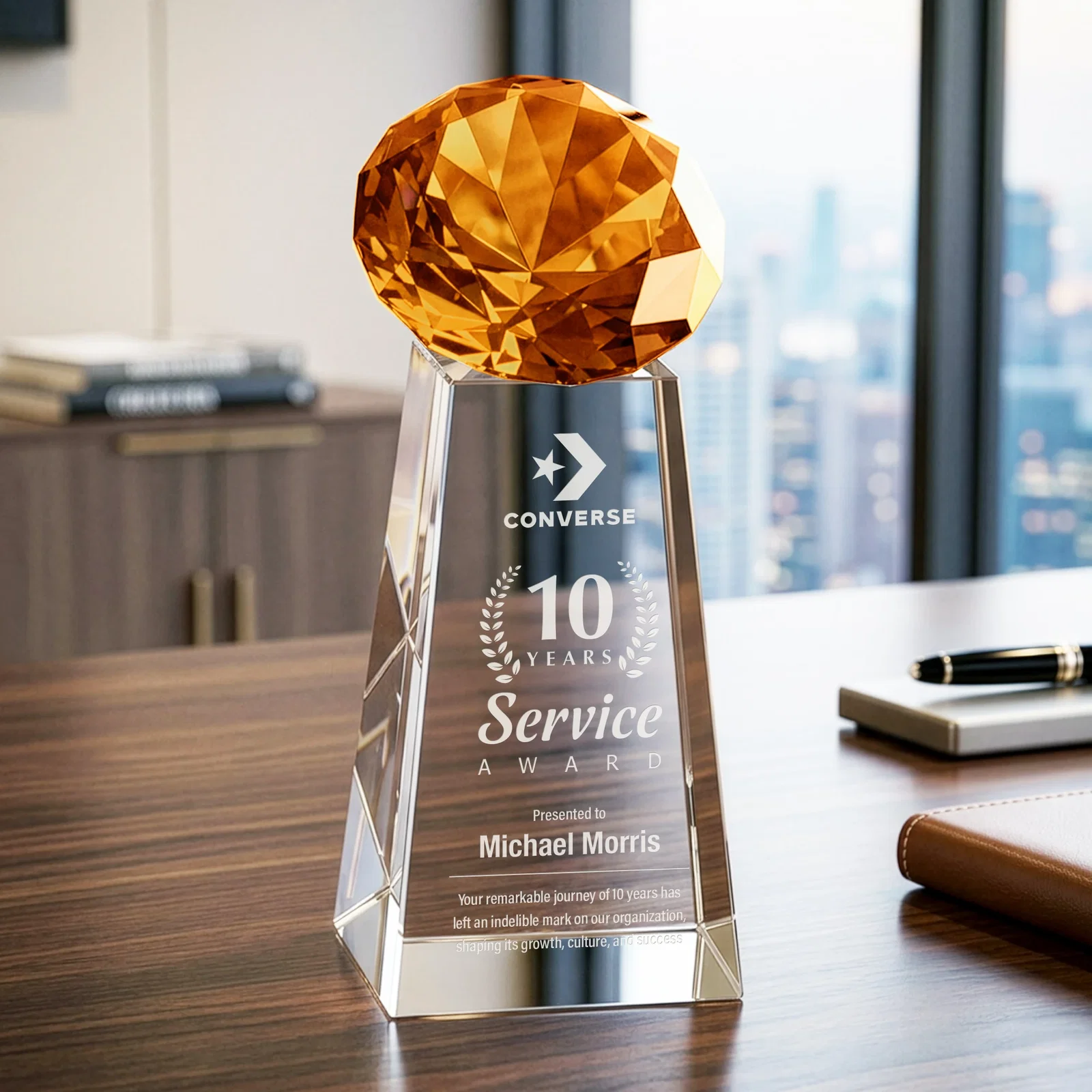 Custom Optical Crystal Gemstone Award with Ten Accent Color Choices for dealer and partner awards