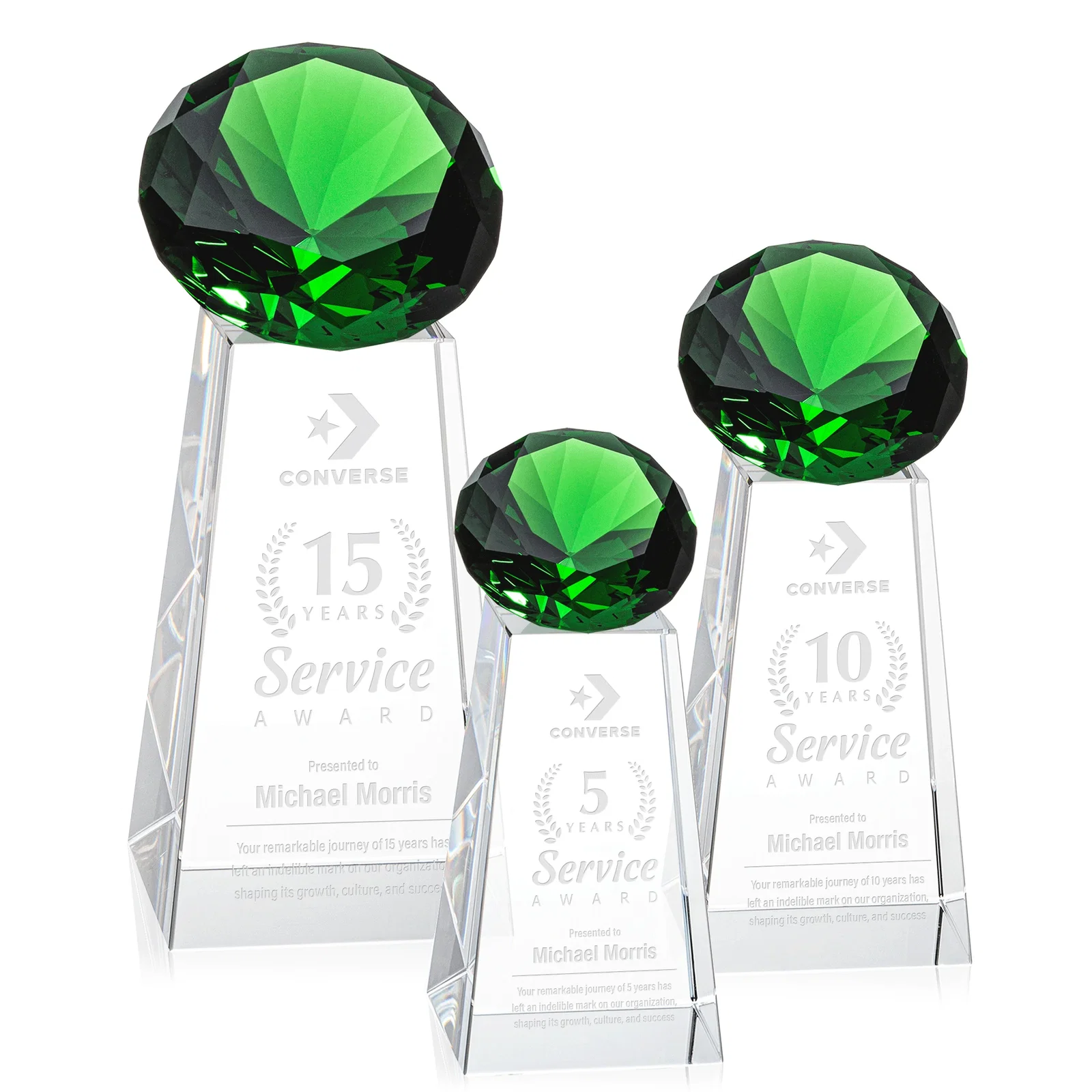 Custom Optical Crystal Gemstone Award with Ten Accent Color Choices for company anniversary events