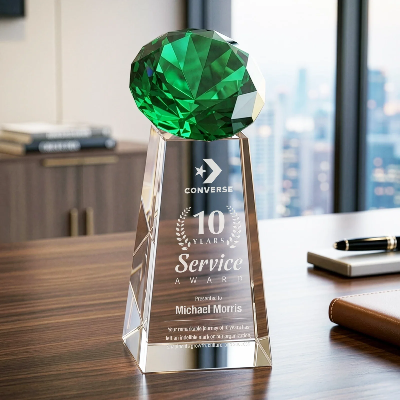 Personalized Optical Crystal Gemstone Award with Ten Accent Color Choices for sales achievement awards
