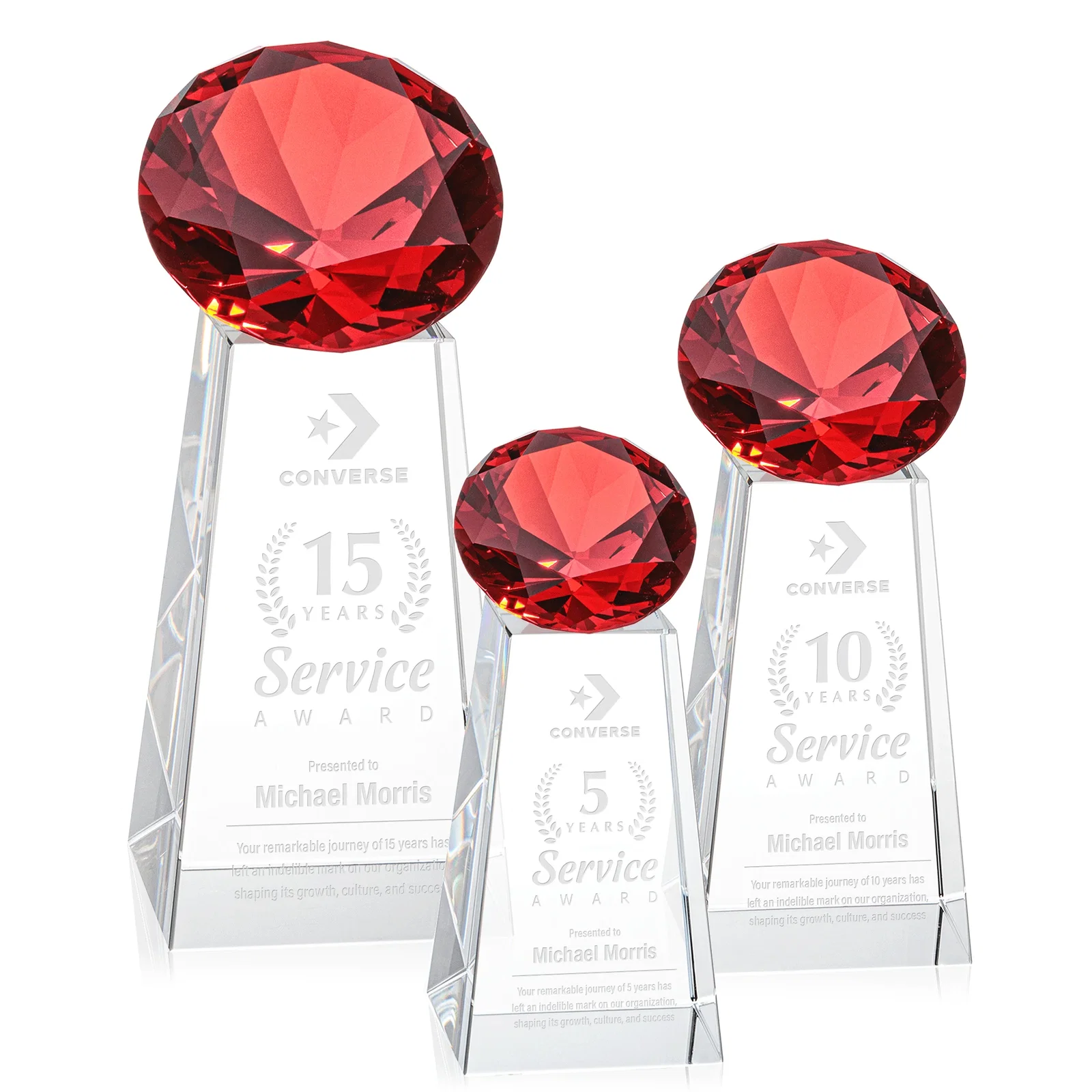Personalized Optical Crystal Gemstone Award with Ten Accent Color Choices for retirement presentations
