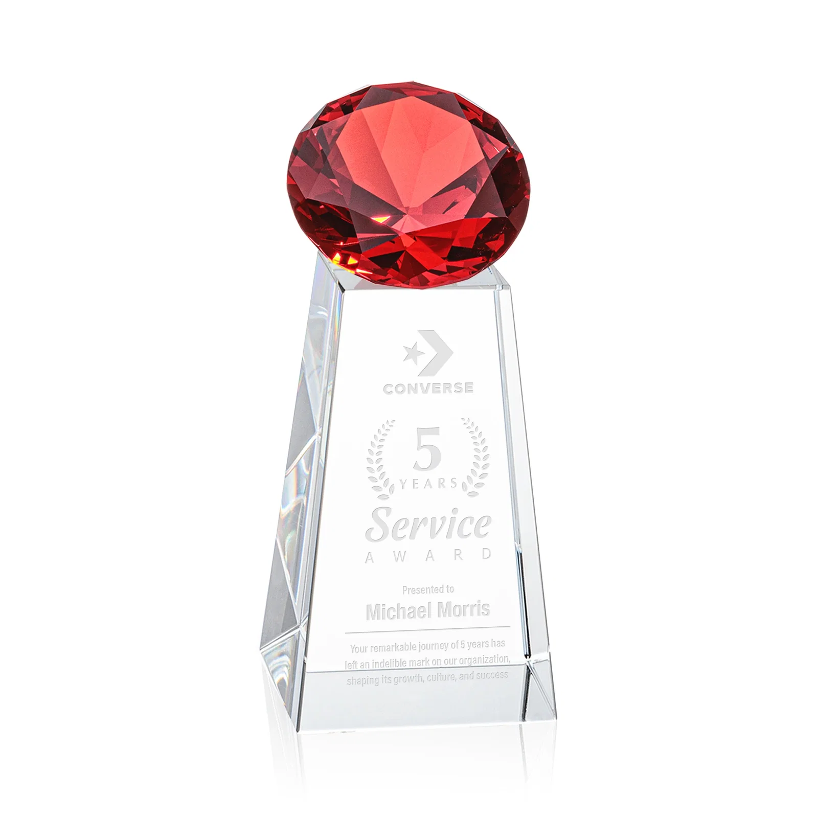 Personalized Optical Crystal Gemstone Award with Ten Accent Color Choices for team milestone celebrations