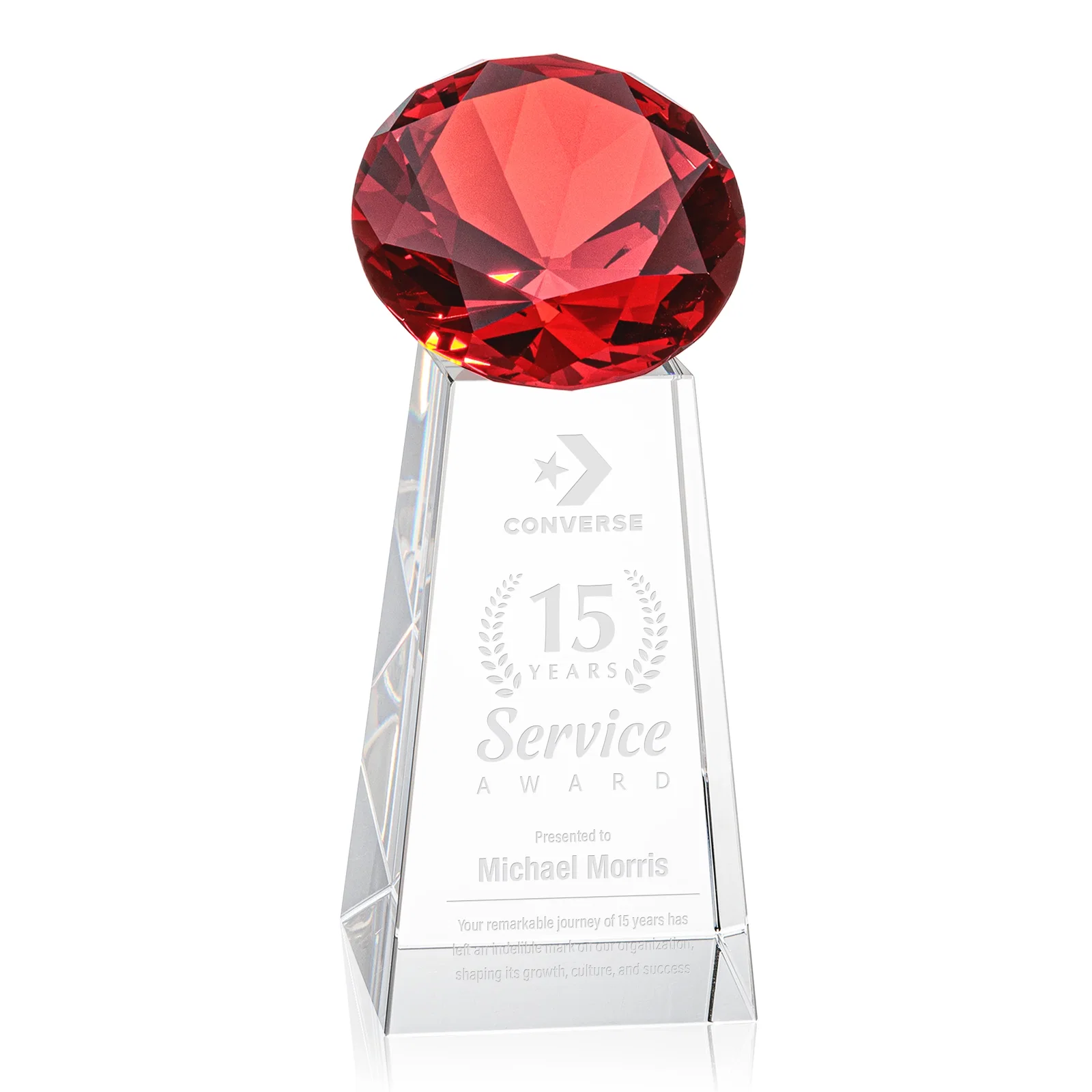 Personalized Optical Crystal Gemstone Award with Ten Accent Color Choices for graduation ceremonies