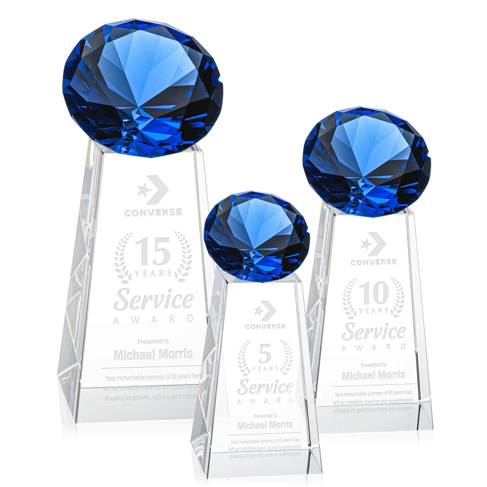 Personalized Optical Crystal Gemstone Award with Ten Accent Color Choices for volunteer appreciation