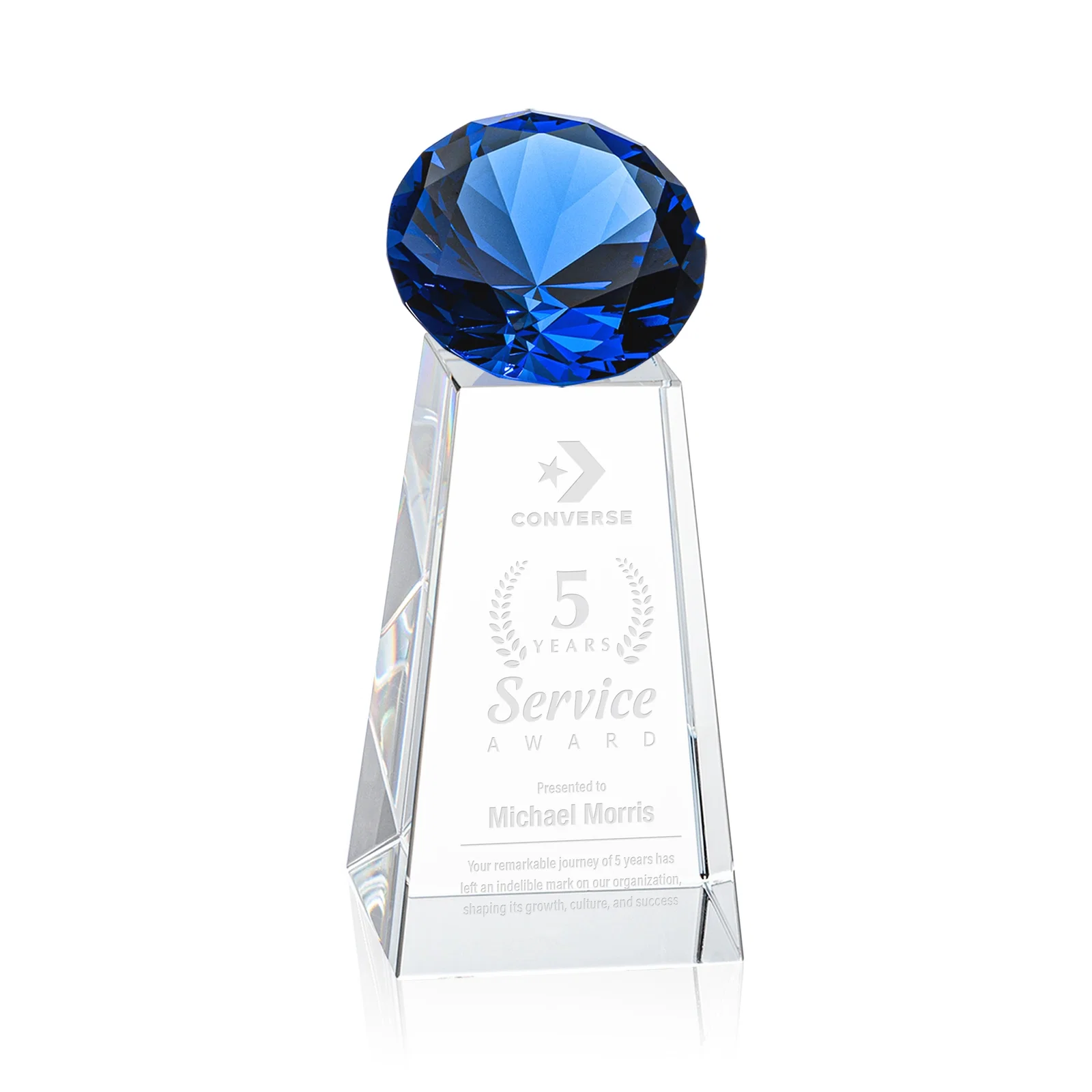 Personalized Optical Crystal Gemstone Award with Ten Accent Color Choices for dealer and partner awards