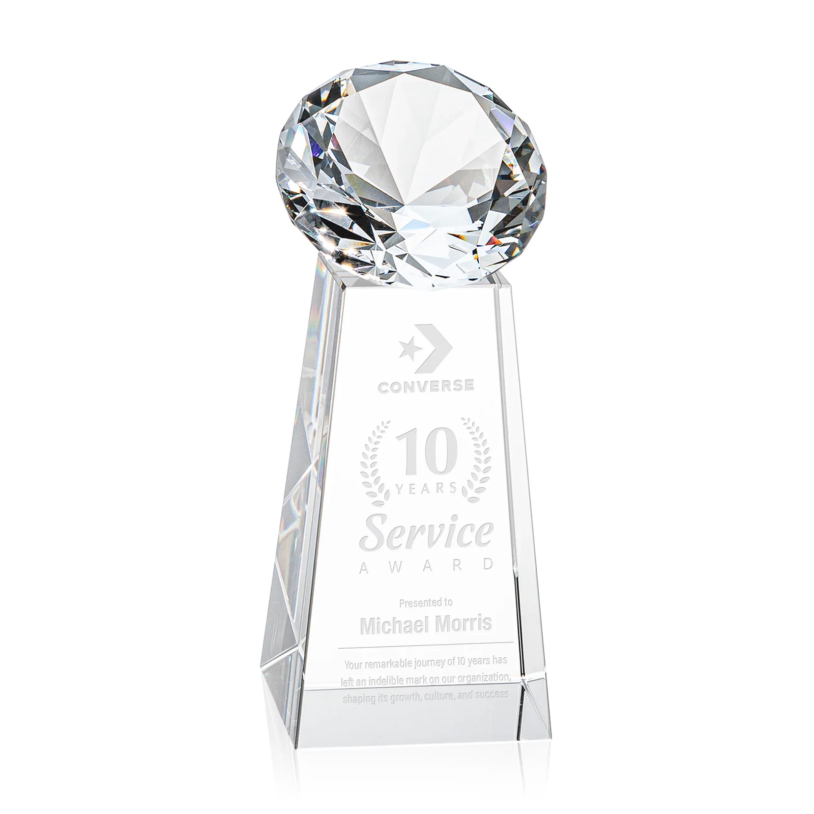 Custom Optical Crystal Gemstone Award with Ten Accent Color Choices for service anniversary gifts