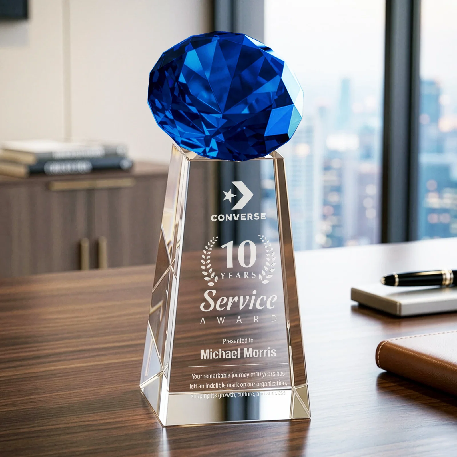 Promotional Optical Crystal Gemstone Award with Ten Accent Color Choices for corporate award ceremonies