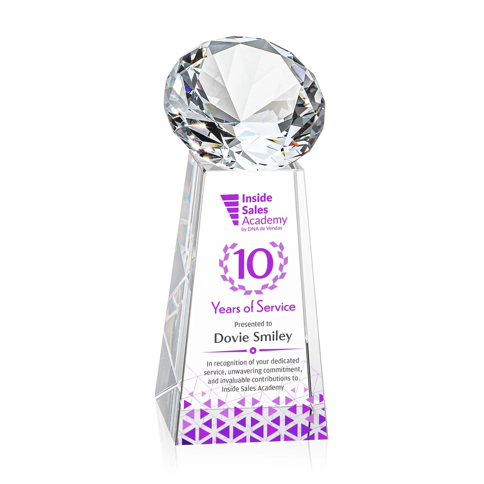 Promotional Optical Crystal Gemstone Award with Ten Accent Color Choices for retirement presentations