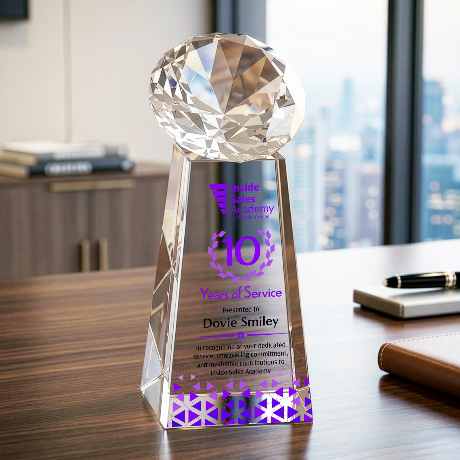 Promotional Optical Crystal Gemstone Award with Ten Accent Color Choices for donor appreciation