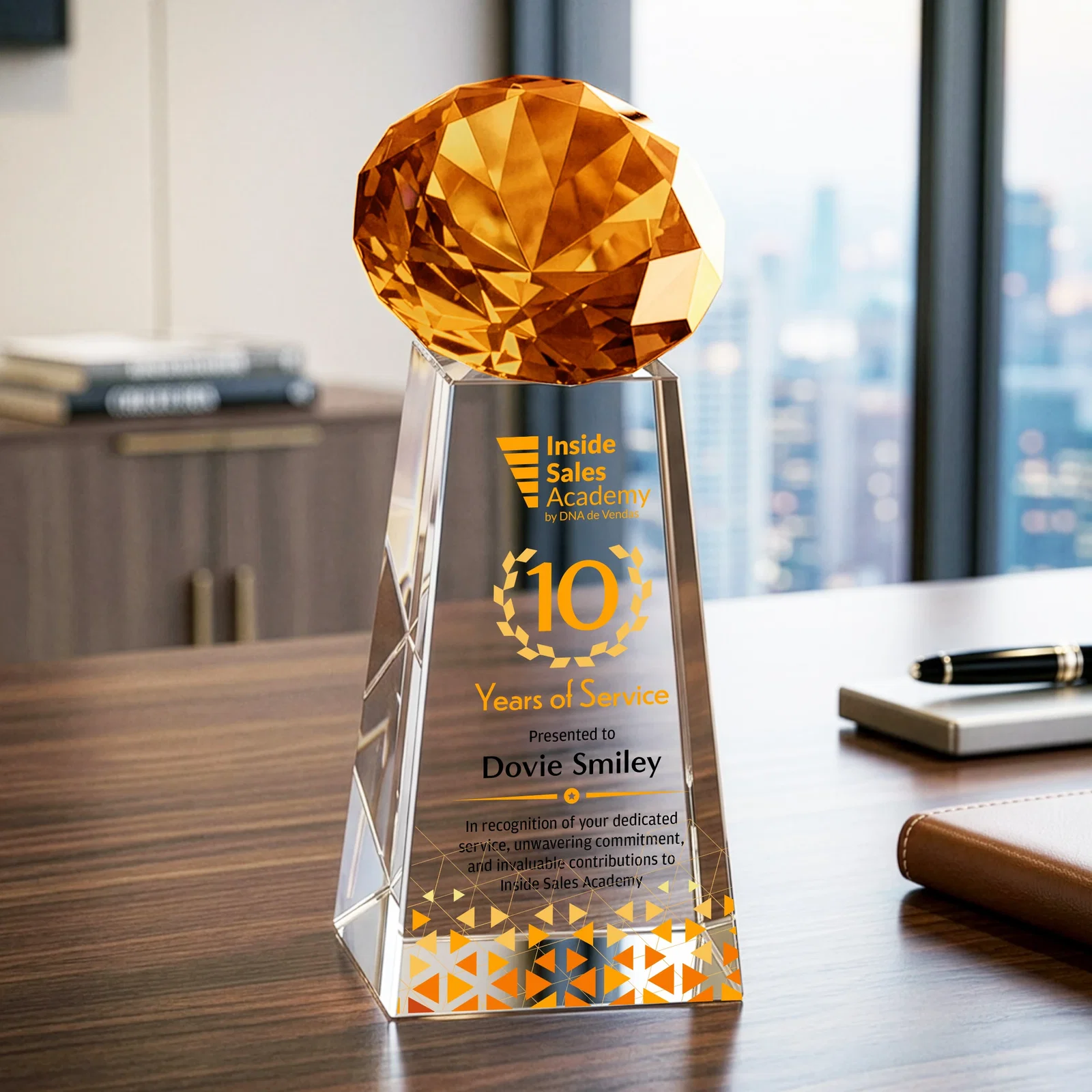 Promotional Optical Crystal Gemstone Award with Ten Accent Color Choices for company anniversary events