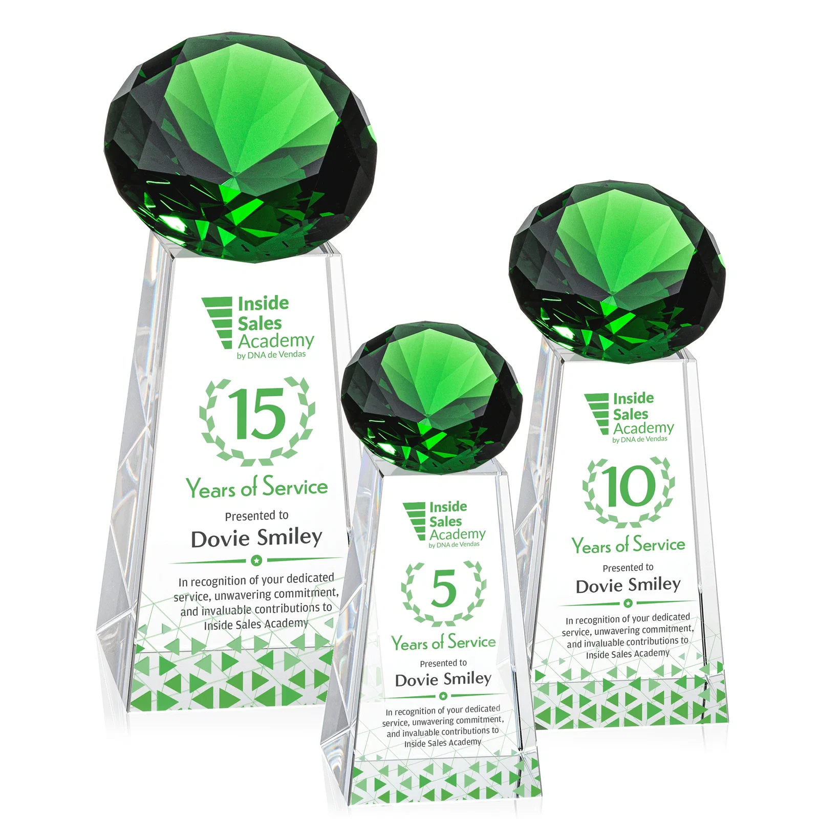 Branded Optical Crystal Gemstone Award with Ten Accent Color Choices for employee recognition