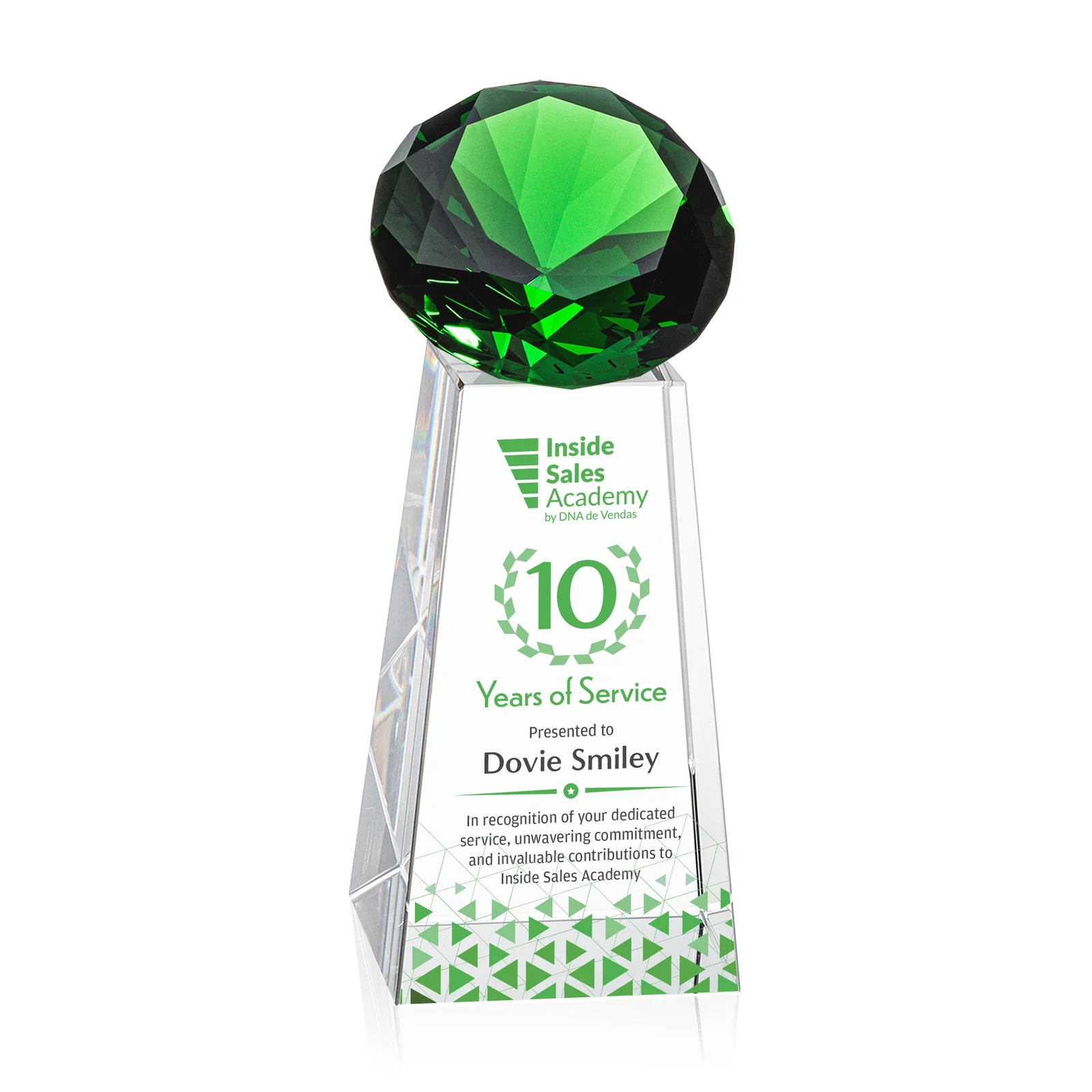 Branded Optical Crystal Gemstone Award with Ten Accent Color Choices for service anniversary gifts
