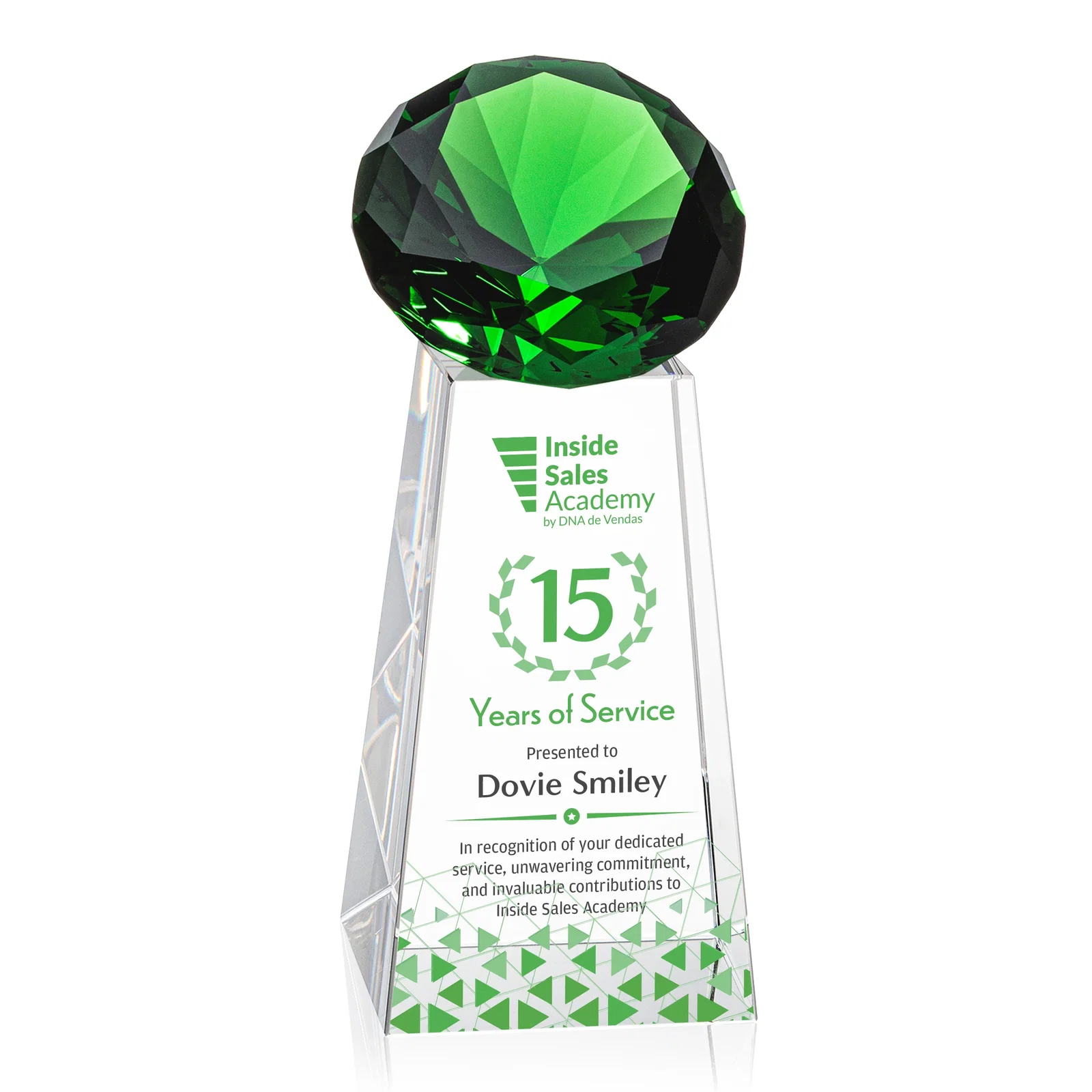 Branded Optical Crystal Gemstone Award with Ten Accent Color Choices for sales achievement awards
