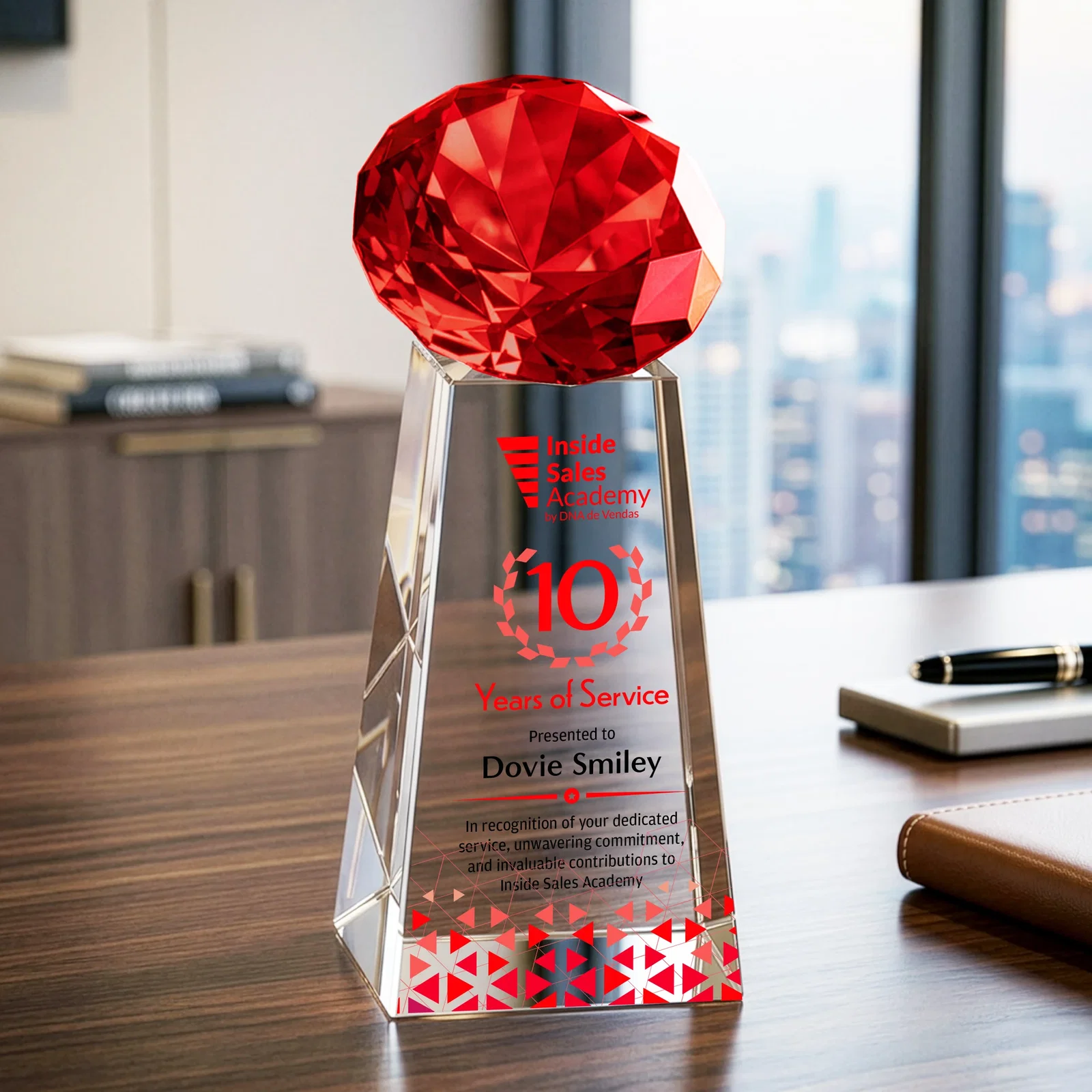 Branded Optical Crystal Gemstone Award with Ten Accent Color Choices for volunteer appreciation