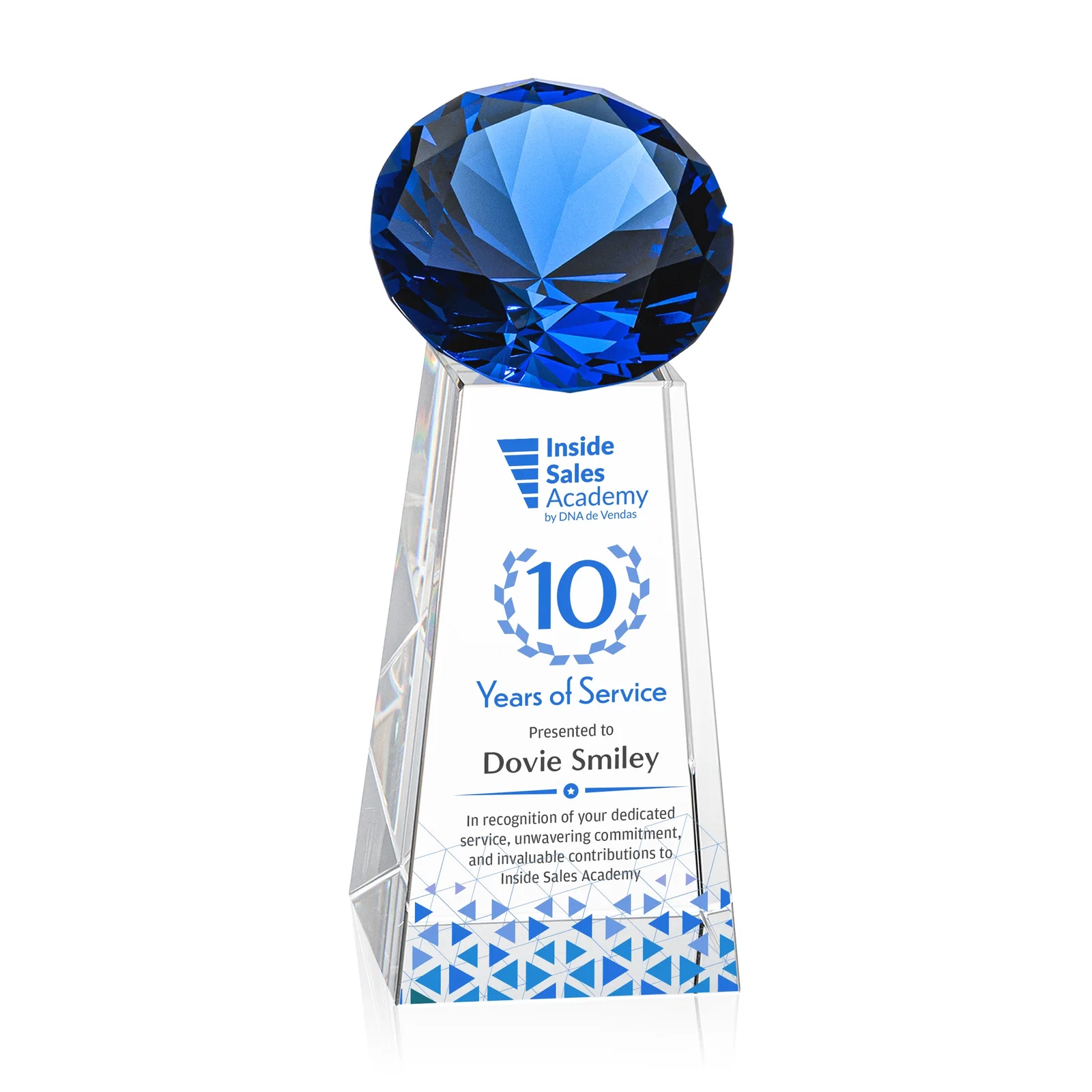 Custom printed Optical Crystal Gemstone Award with Ten Accent Color Choices for employee recognition