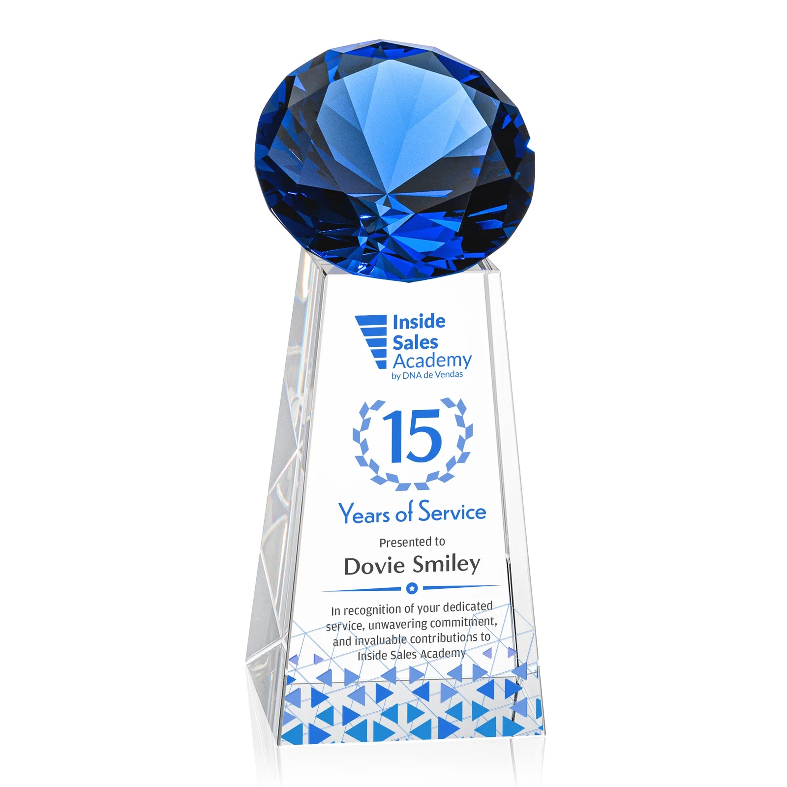 Custom printed Optical Crystal Gemstone Award with Ten Accent Color Choices for corporate award ceremonies