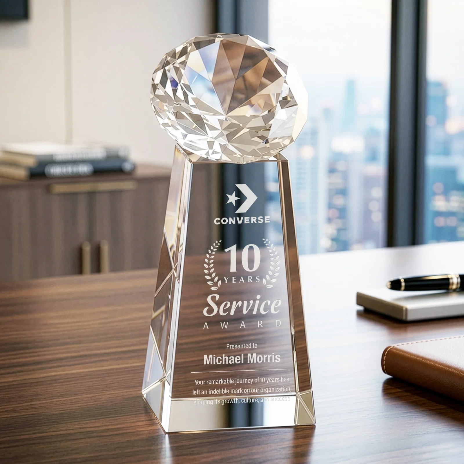 Custom Optical Crystal Gemstone Award with Ten Accent Color Choices for team milestone celebrations