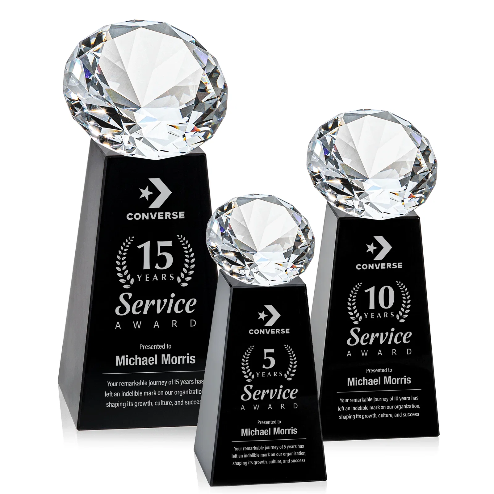 Custom printed Optical Crystal Gemstone Award with Ten Accent Color Choices for sales achievement awards